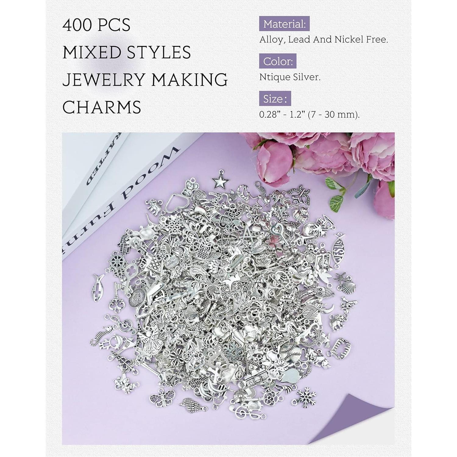 Encantos de Joyería JIALEEY 400 Piezas Aleación Plata Tibetana