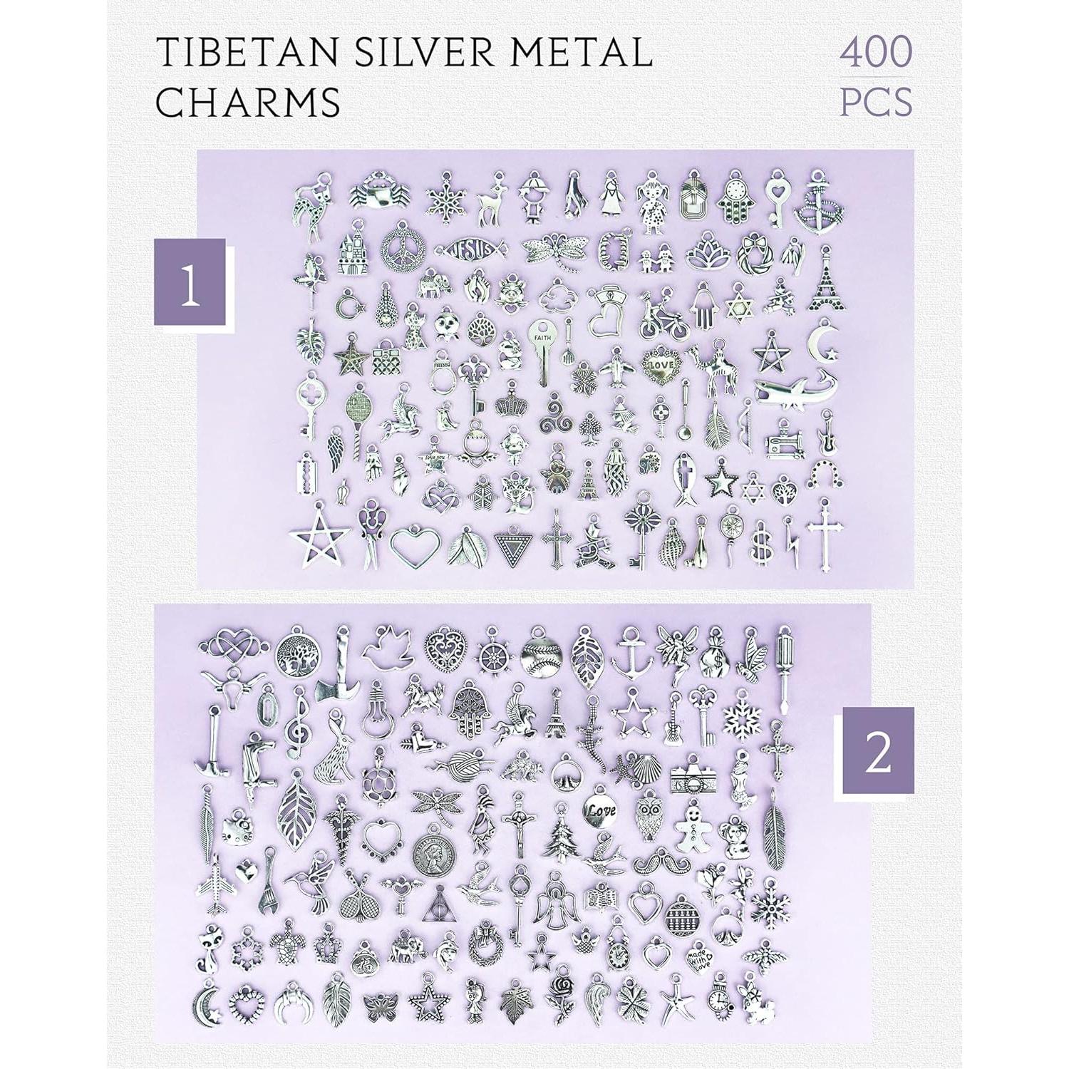 Encantos de Joyería JIALEEY 400 Piezas Aleación Plata Tibetana
