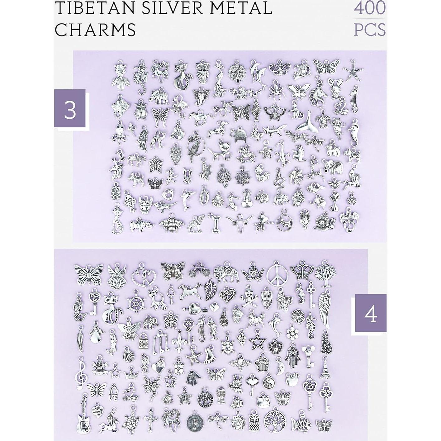 Encantos de Joyería JIALEEY 400 Piezas Aleación Plata Tibetana