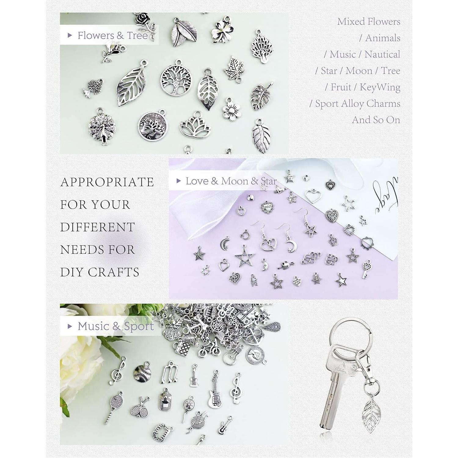 Encantos de Joyería JIALEEY 400 Piezas Aleación Plata Tibetana