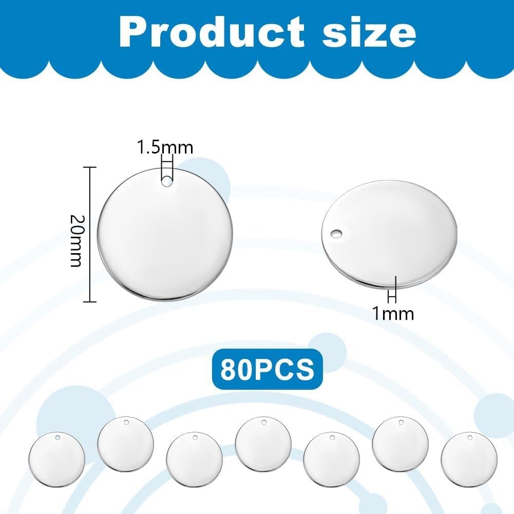 Etiquetas Redondas en Blanco 20mm PH PandaHall - 80pcs Acero Inoxidable