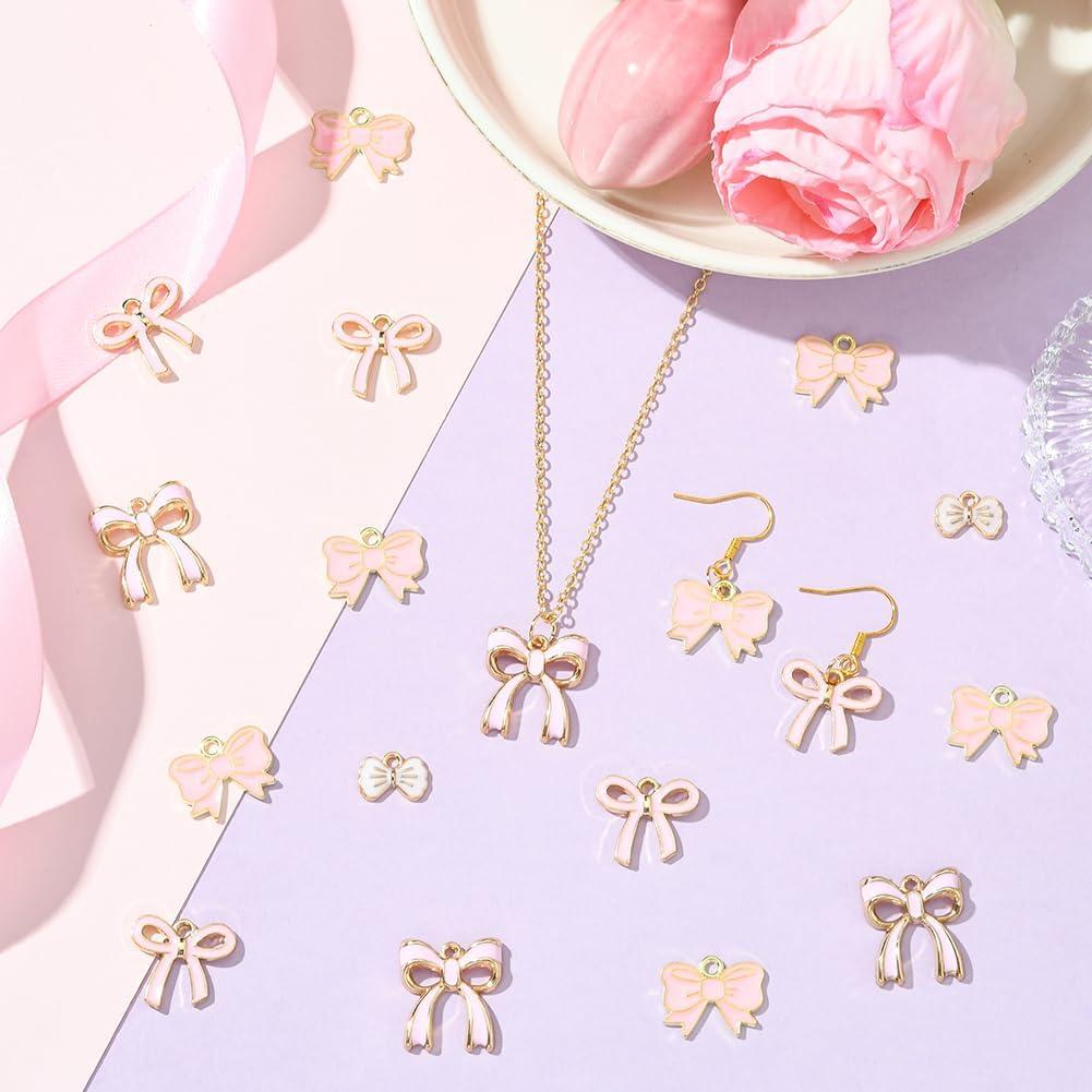 Encantos de Lazo Rosa SUNNYCLUE 40 Piezas para Joyería DIY