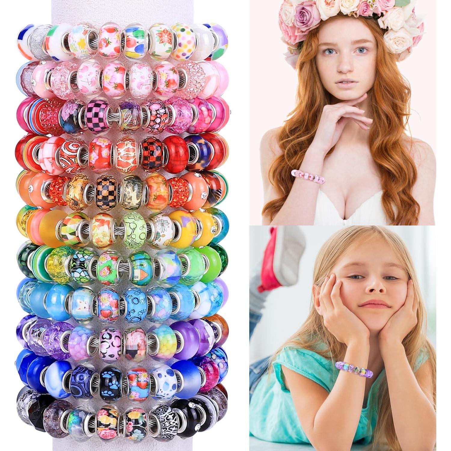 AIPRIDY 130 Perlas de Joyería de Gran Agujero Coloridas