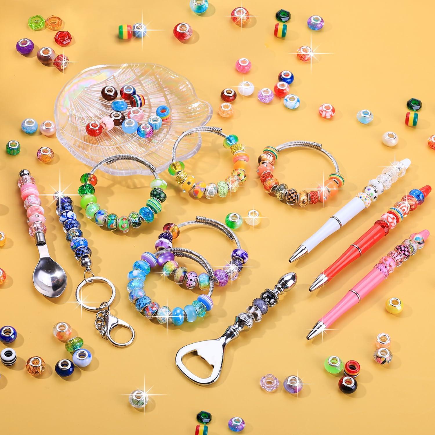 AIPRIDY 130 Perlas de Joyería de Gran Agujero Coloridas