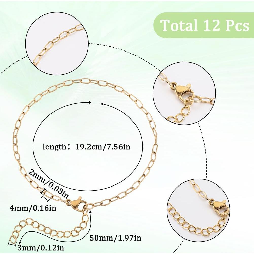 Pulseras Ajustables Doradas SUNNYCLUE 12 Pcs Acero Inoxidable