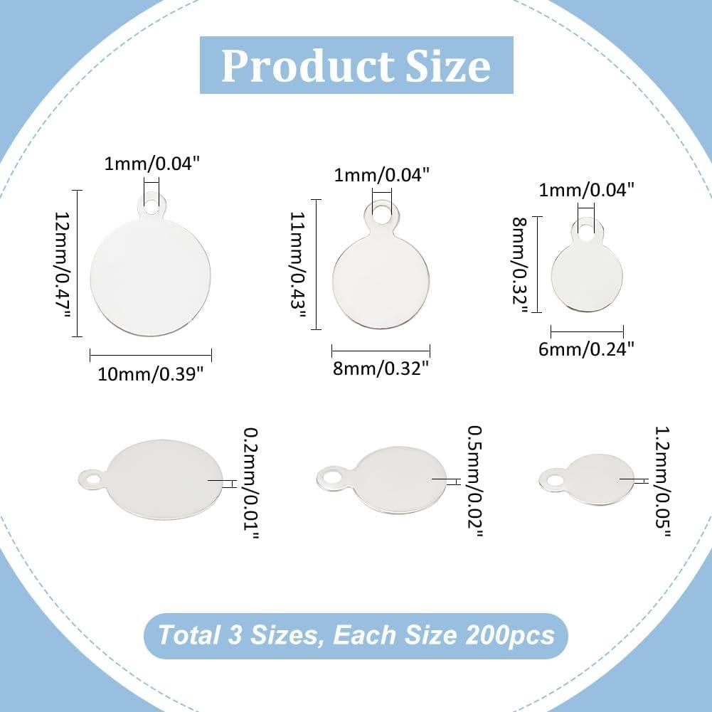 PH PandaHall 600pcs 3 Sizes Flat Round Charms, 6/8/10mm Blank Stamping Tag Pendants, Iron, Platinum