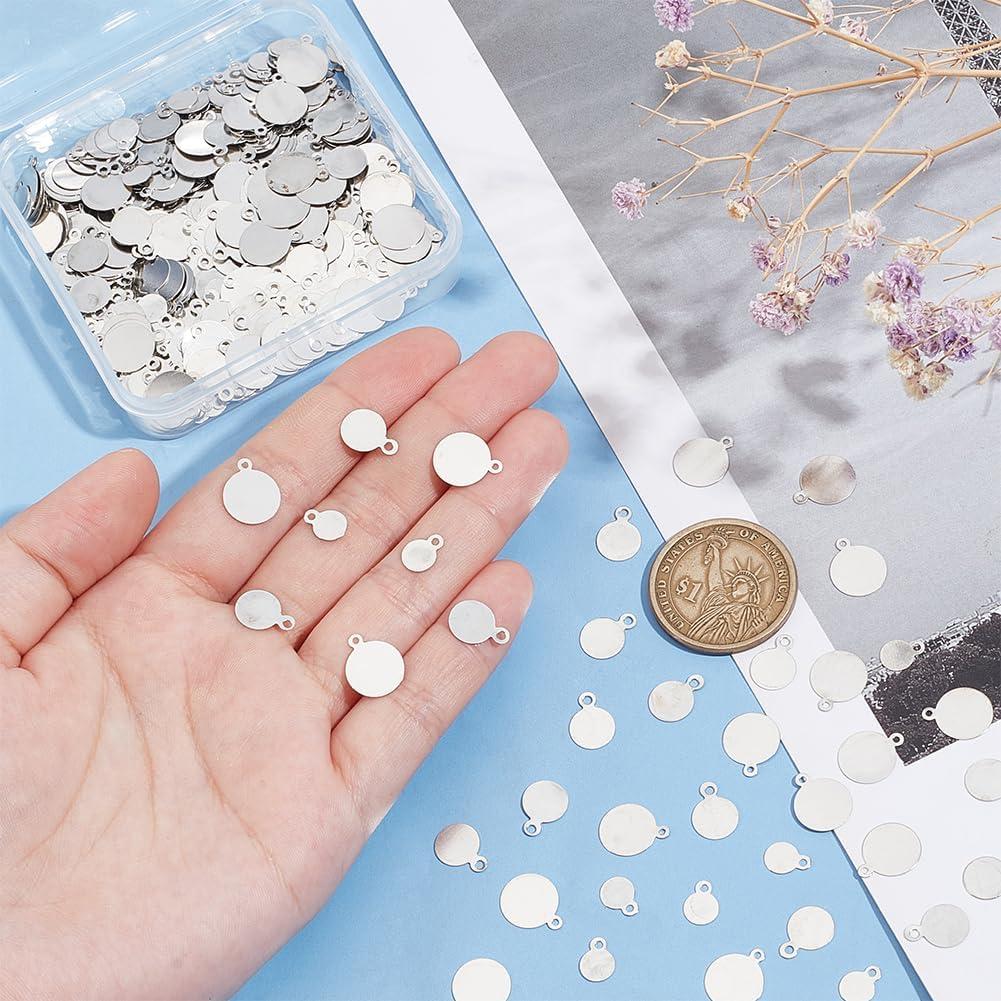 PH PandaHall 600pcs 3 Sizes Flat Round Charms, 6/8/10mm Blank Stamping Tag Pendants, Iron, Platinum