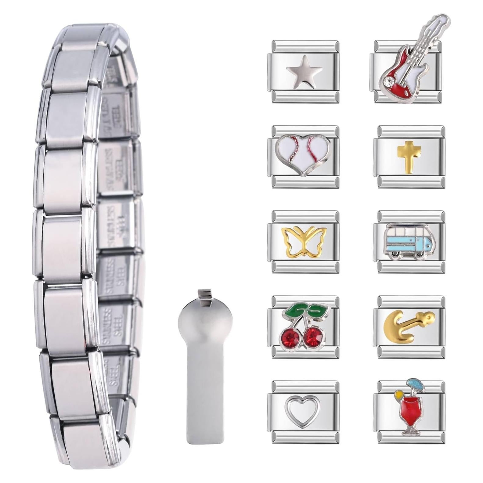 Pulsera de Encanto DIY Italiana 10 Pcs Acero Inoxidable