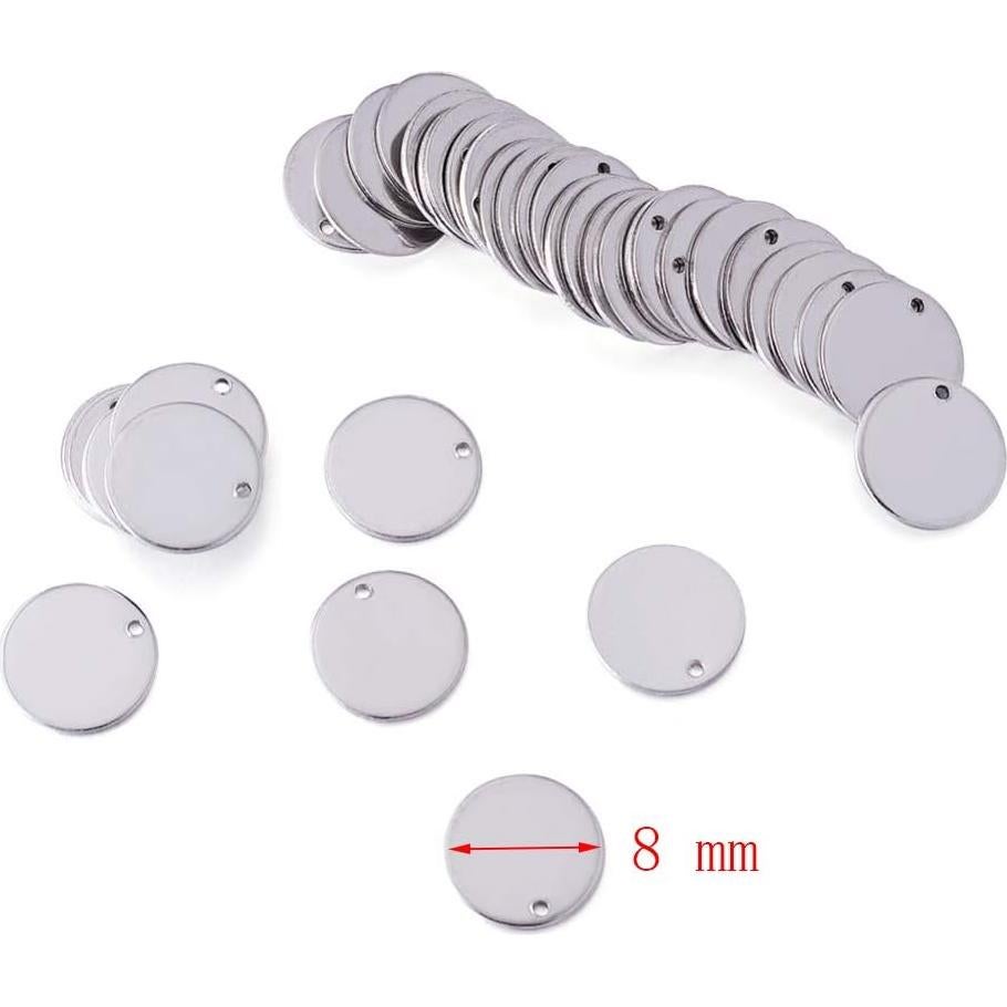 Etiquetas Planas en Blanco Royee 100 Pcs 8 mm Acero Inoxidable