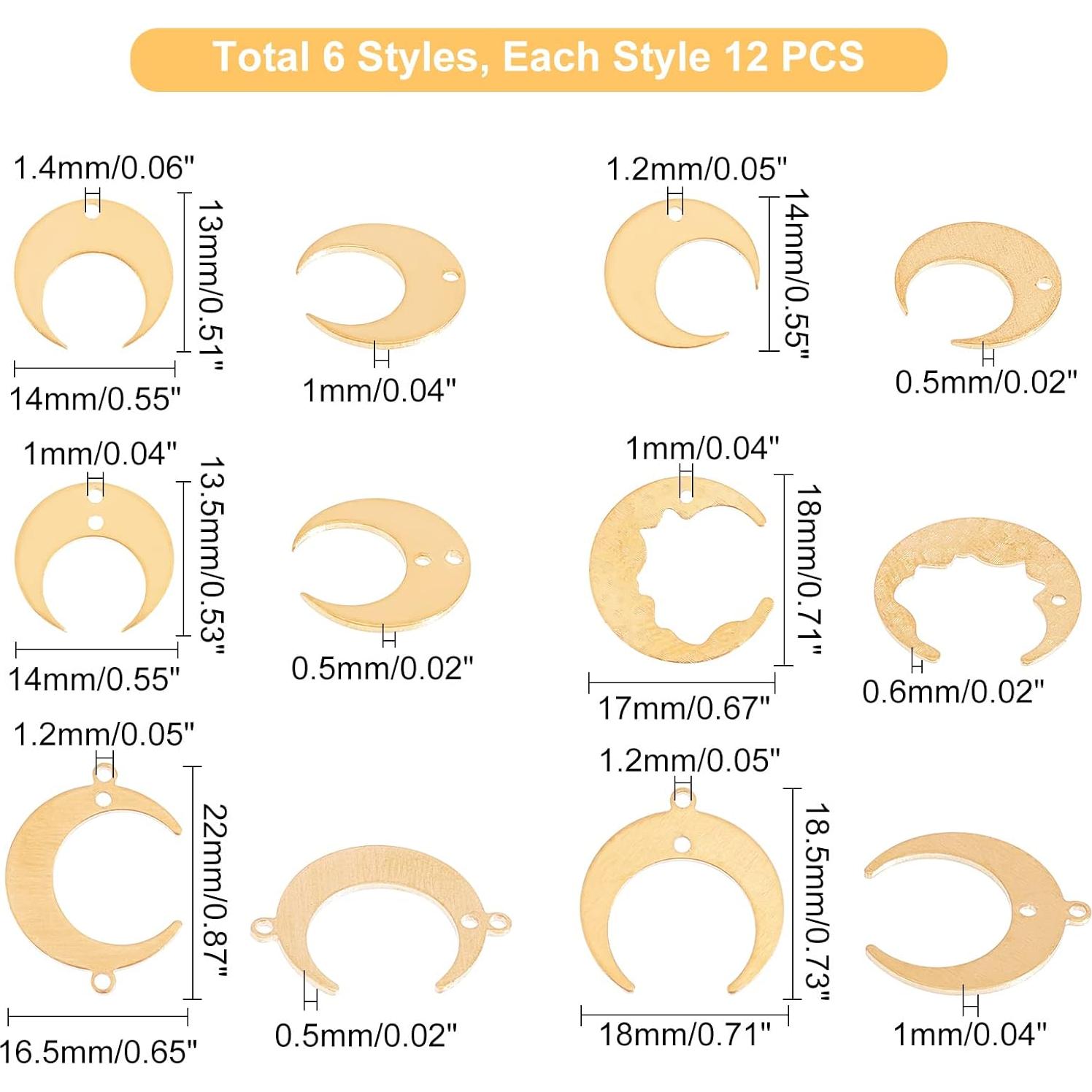 Conectores de Joyería PH PandaHall 72 Pcs Luna Creciente