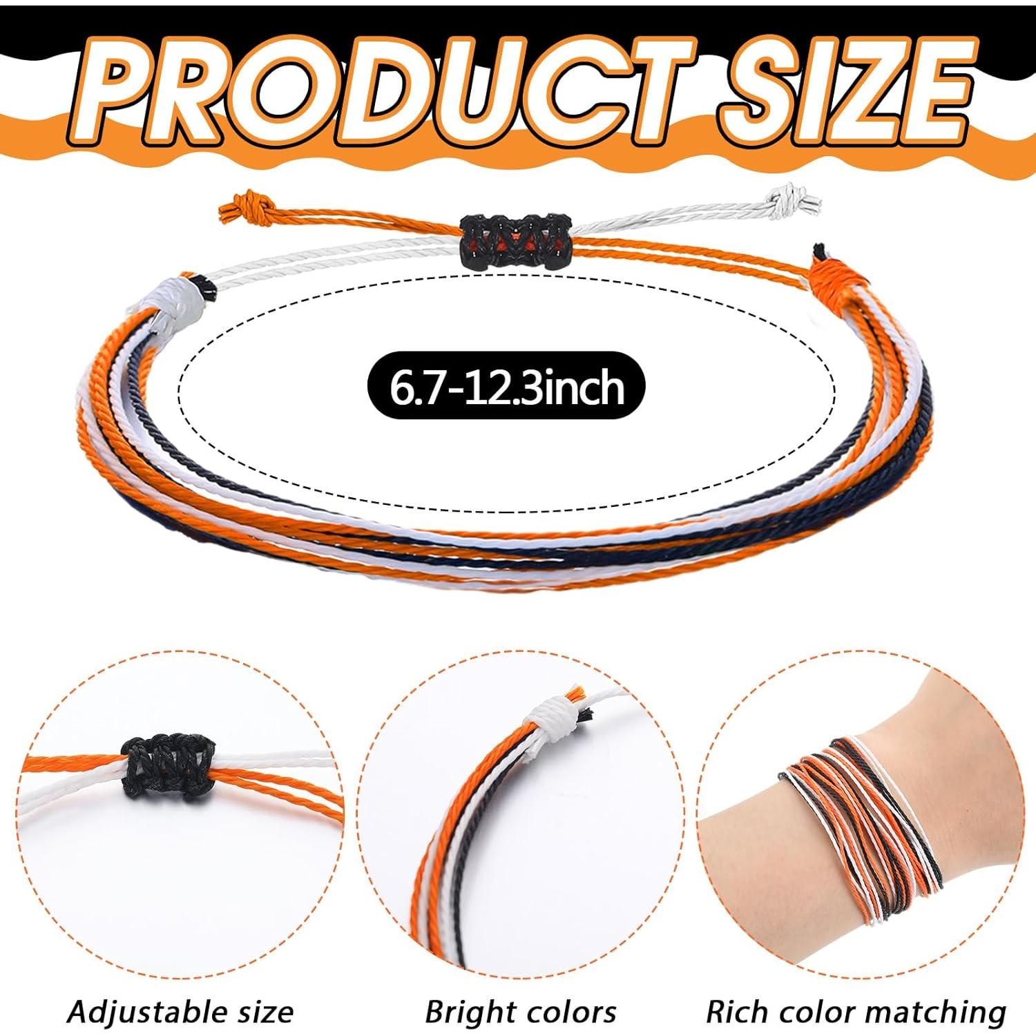 50 Pulseras Ajustables de Equipo Naranja, Blanco y Negro