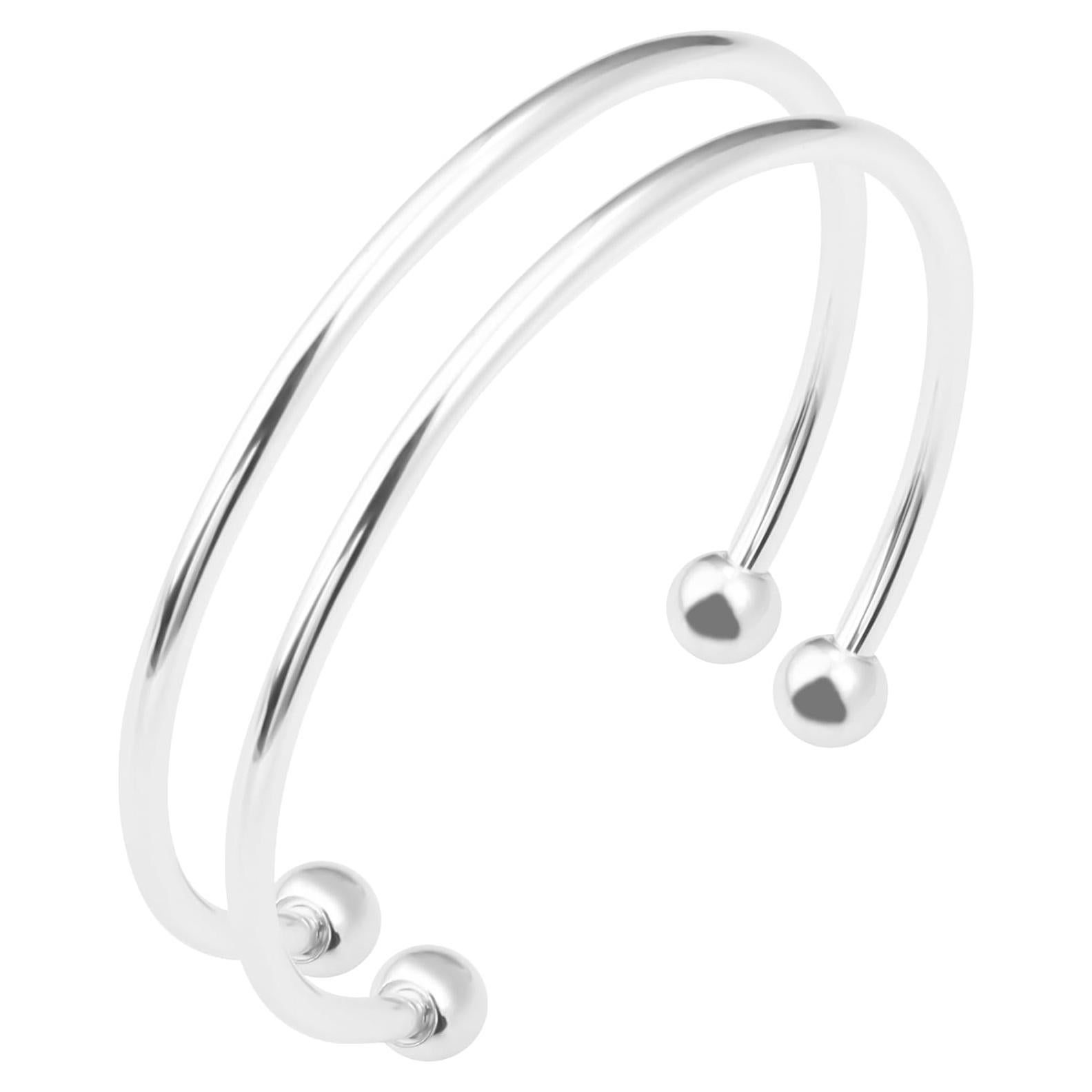 Brazaletes Ajustables de Acero Inoxidable Linsoir 2 Pcs Plata