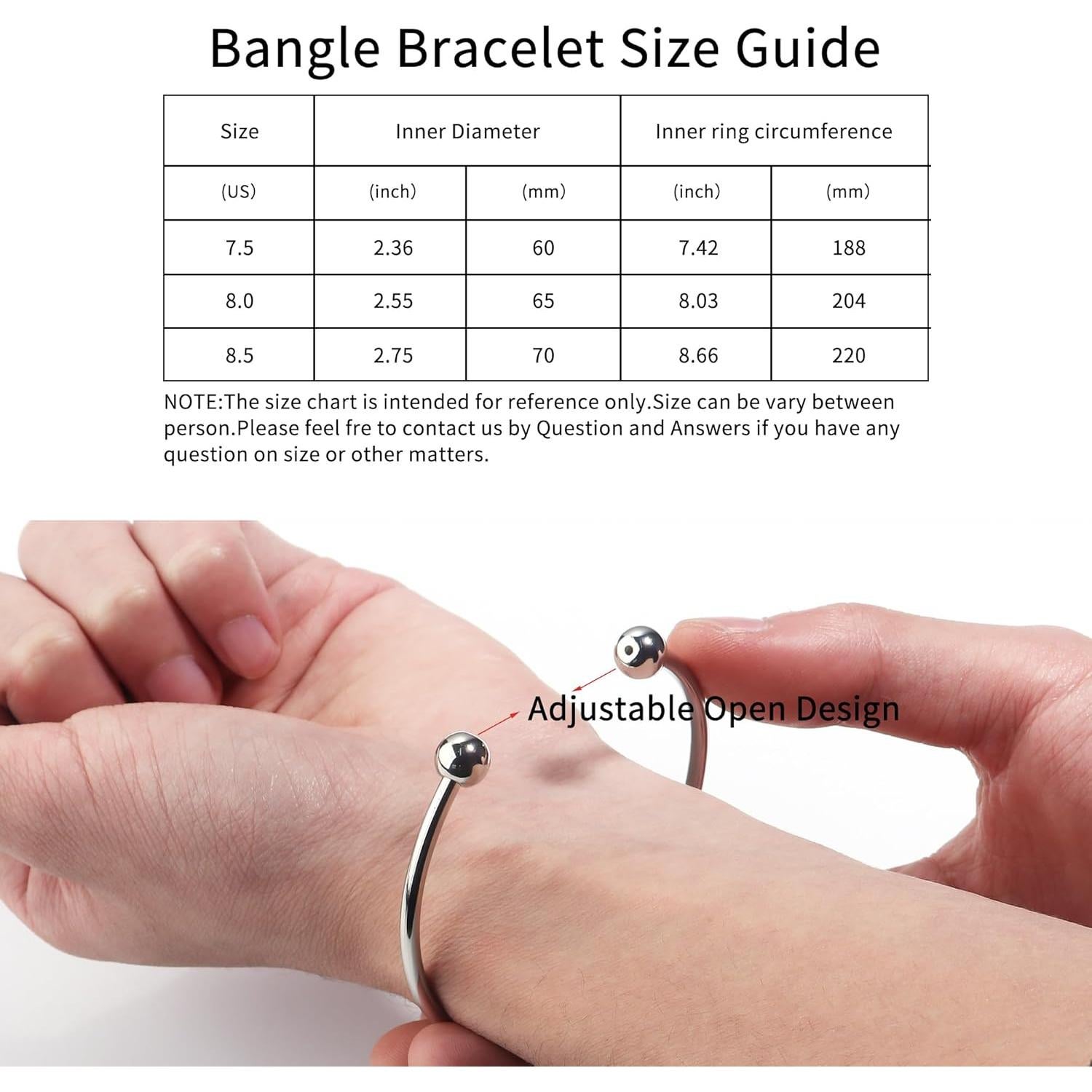 Brazaletes Ajustables de Acero Inoxidable Linsoir 2 Pcs Plata