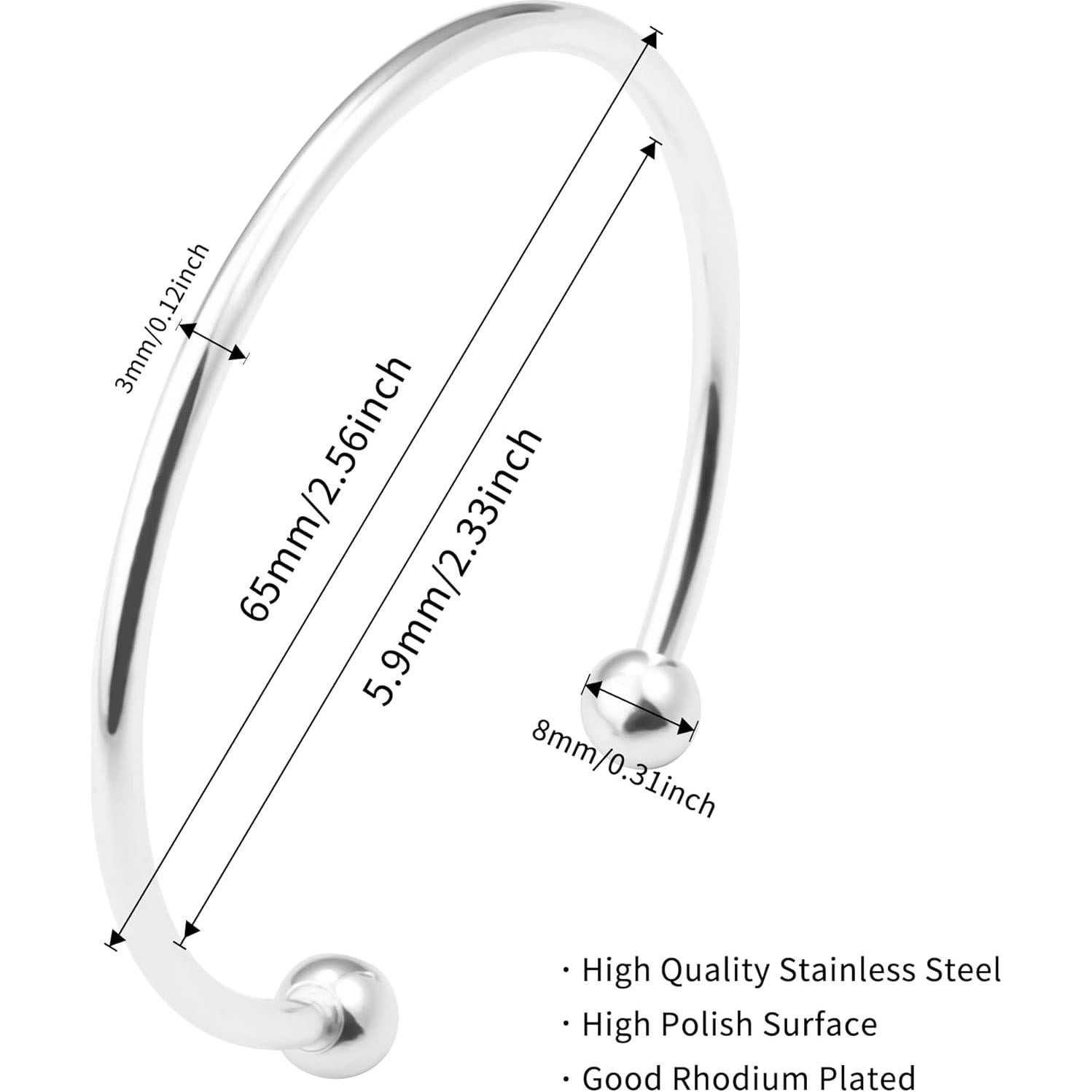 Brazaletes Ajustables de Acero Inoxidable Linsoir 2 Pcs Plata