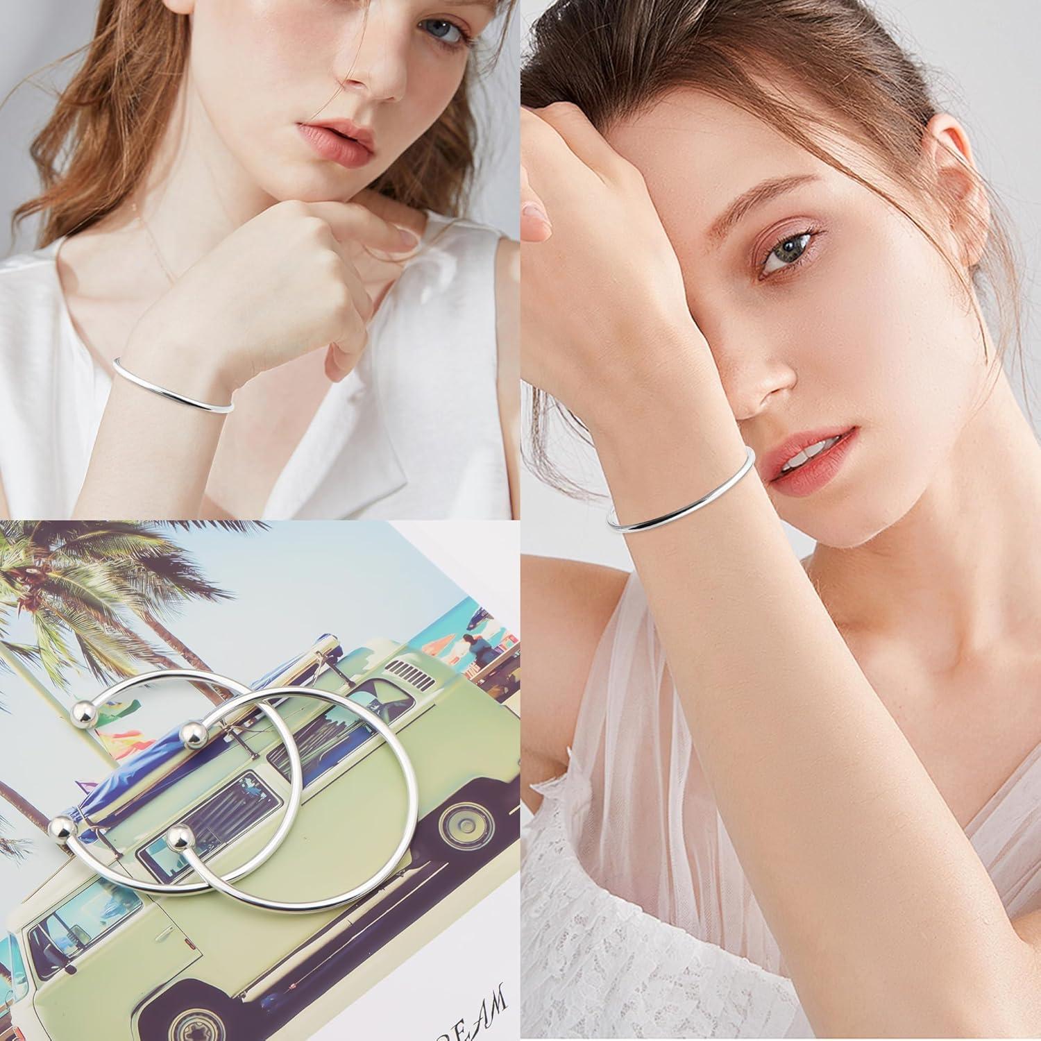 Brazaletes Ajustables de Acero Inoxidable Linsoir 2 Pcs Plata