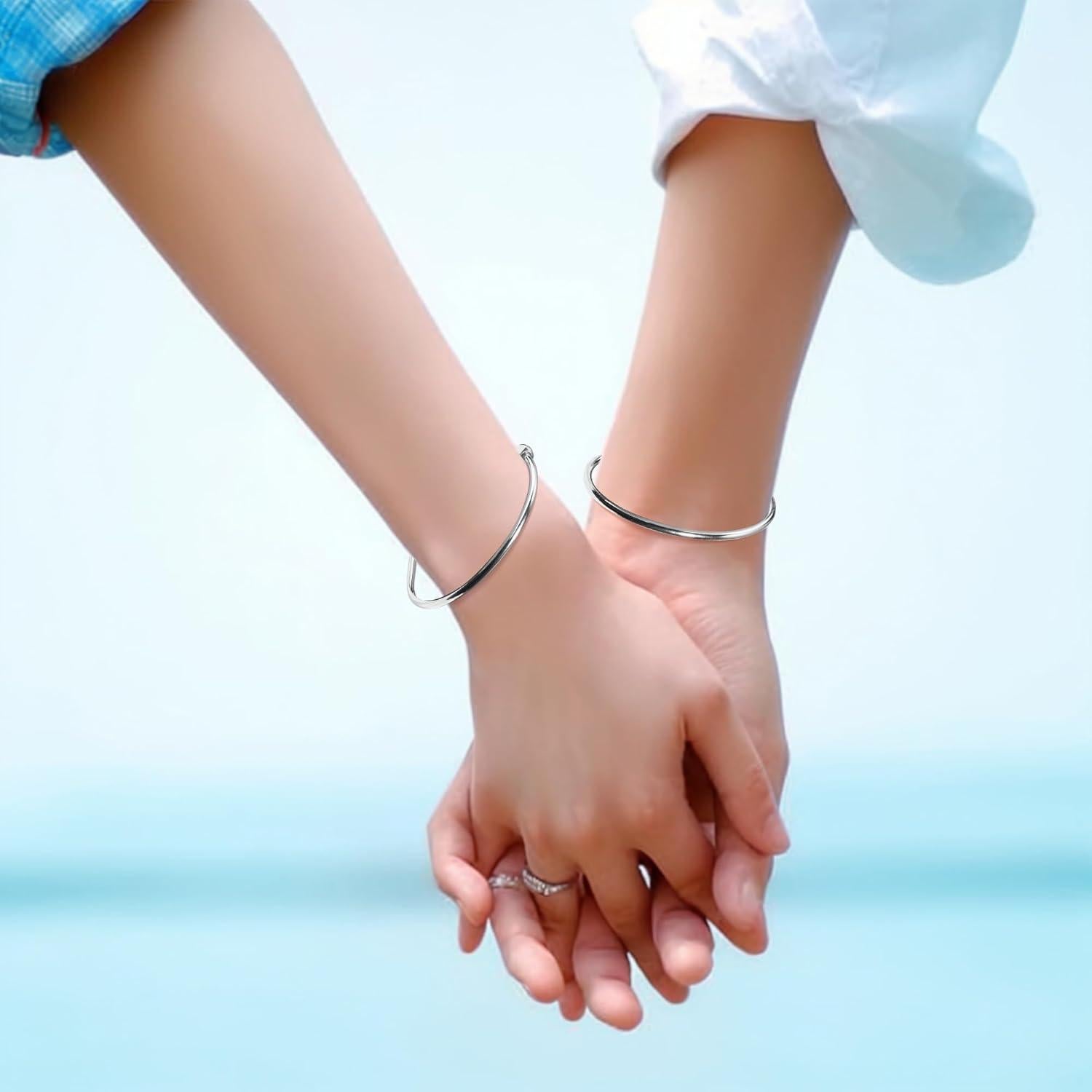 Brazaletes Ajustables de Acero Inoxidable Linsoir 2 Pcs Plata