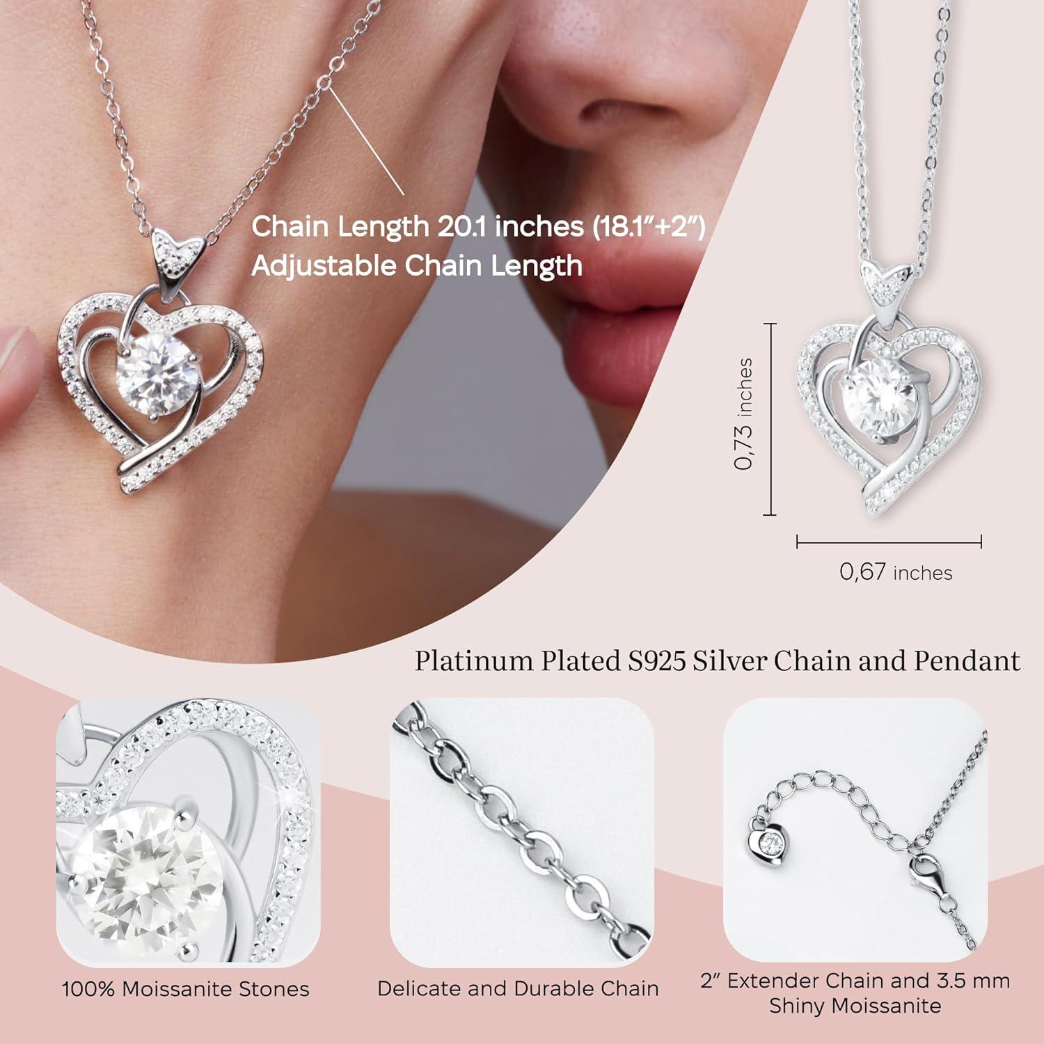 Collar Colgante de Moissanita Corazón Plata Esterlina 925 1CT