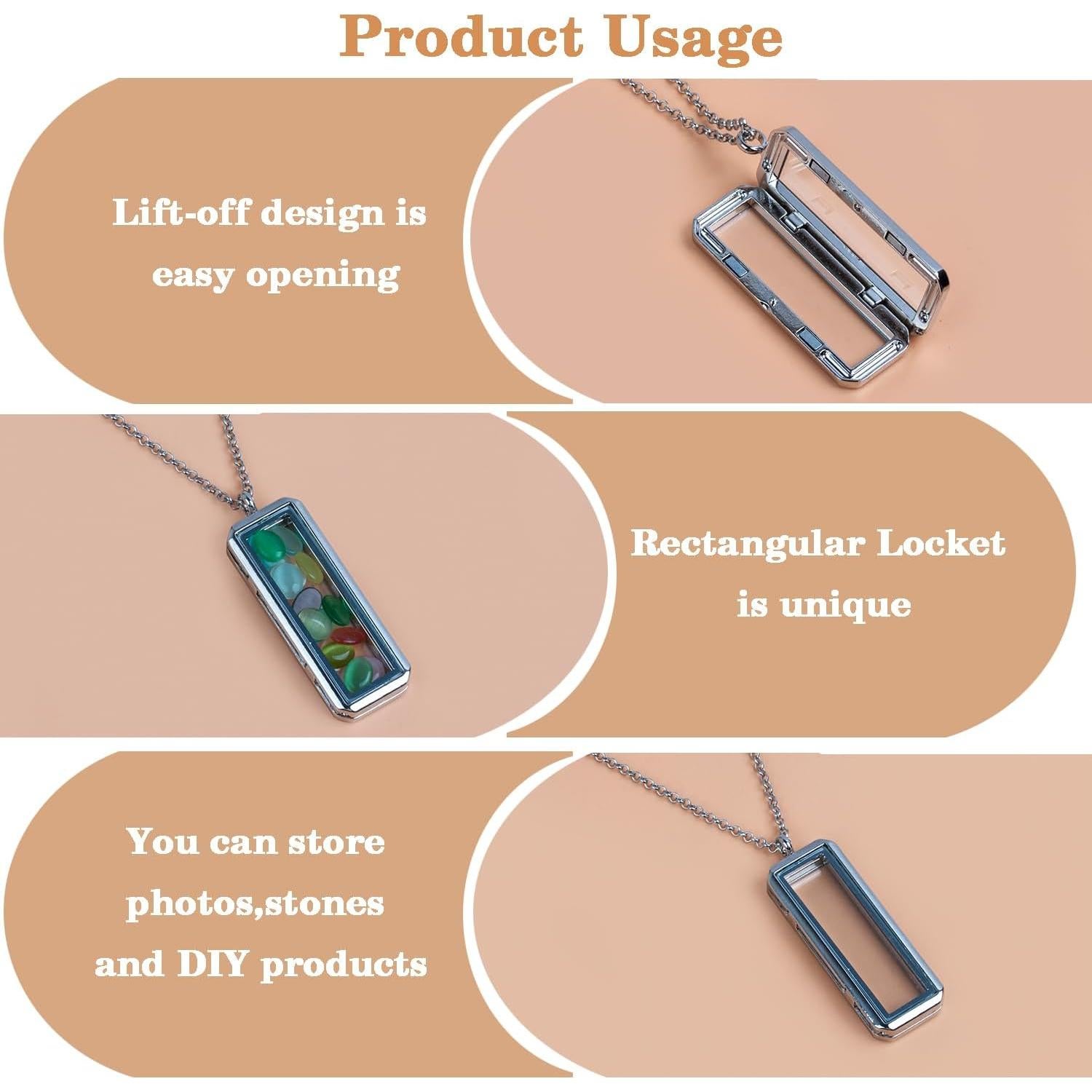 Collar Locket Rectangular MINGHANG 18" Aleación Oro