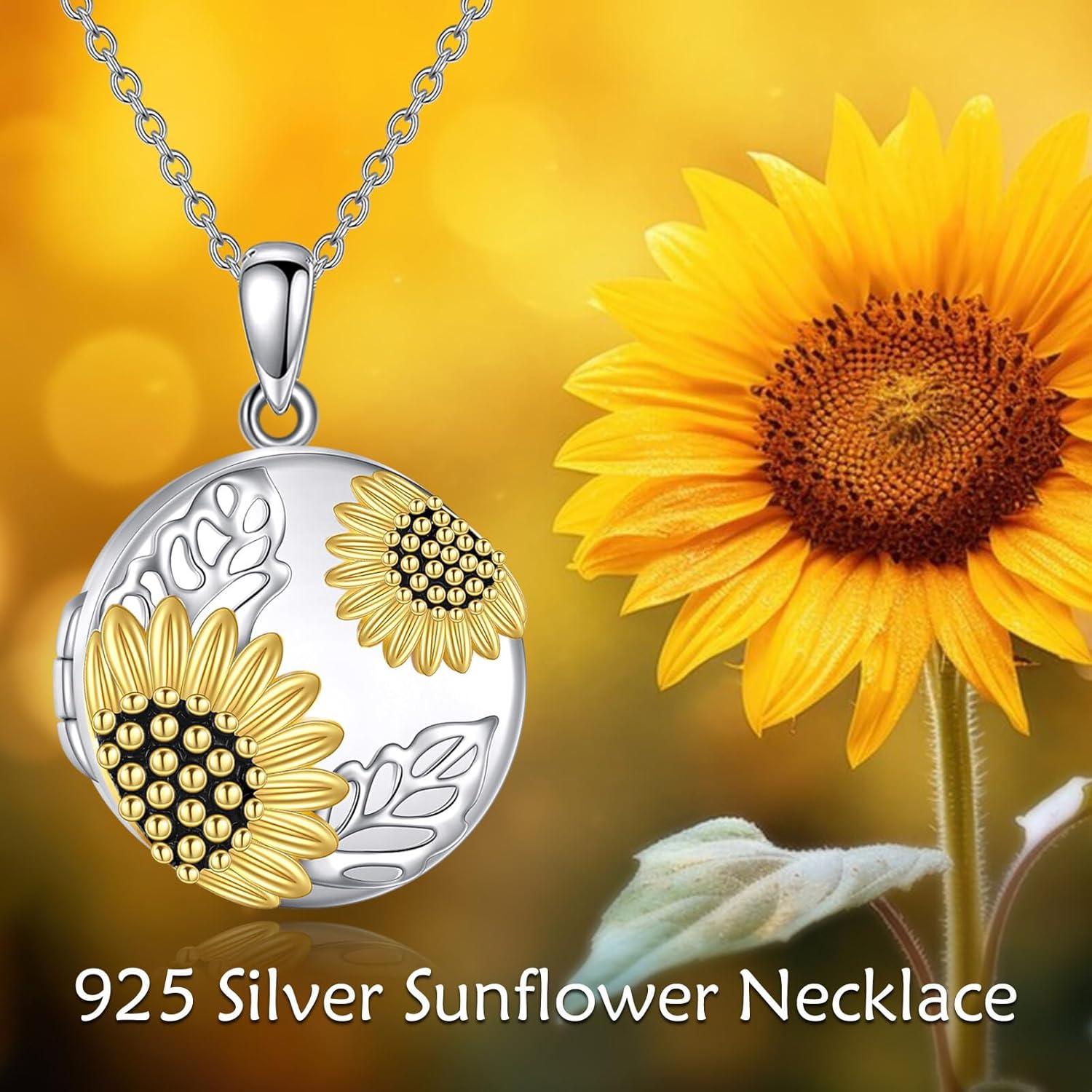 Collar Colgante de Foto de Flor de Girasol POPLYKE en Plata 925