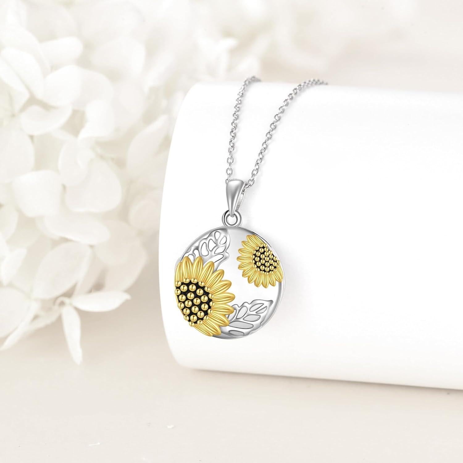 Collar Colgante de Foto de Flor de Girasol POPLYKE en Plata 925