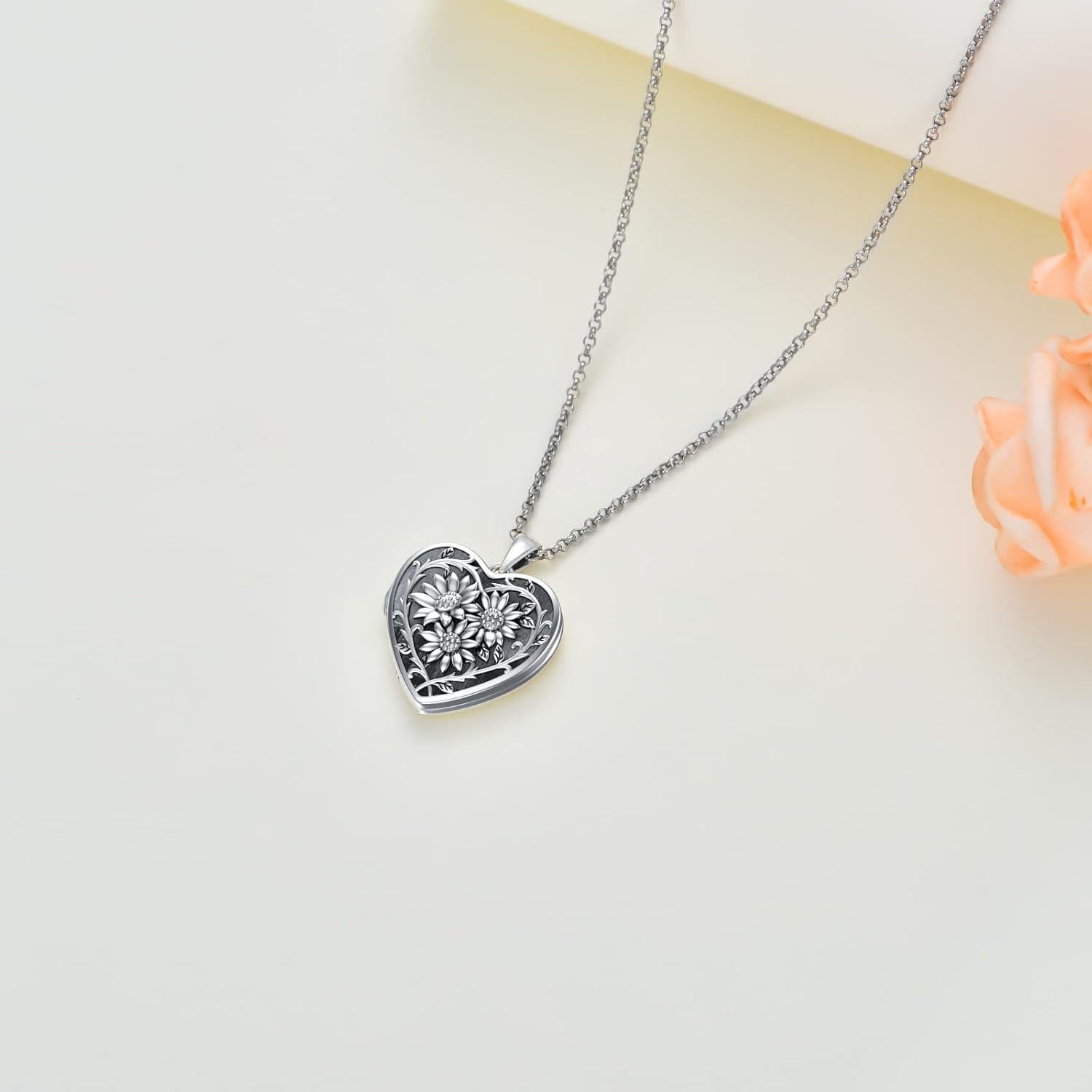 Collar Locket de Foto Dorunmo 925 Plata Esterlina Corazón