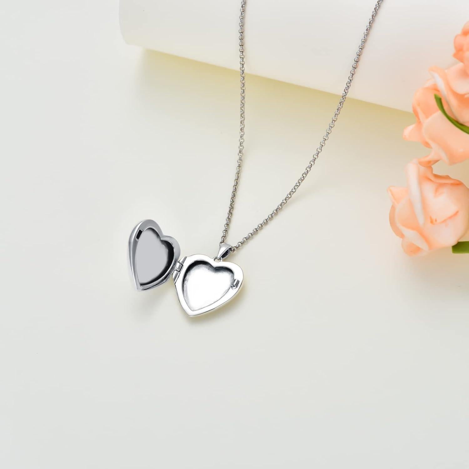 Collar Locket de Foto Dorunmo 925 Plata Esterlina Corazón