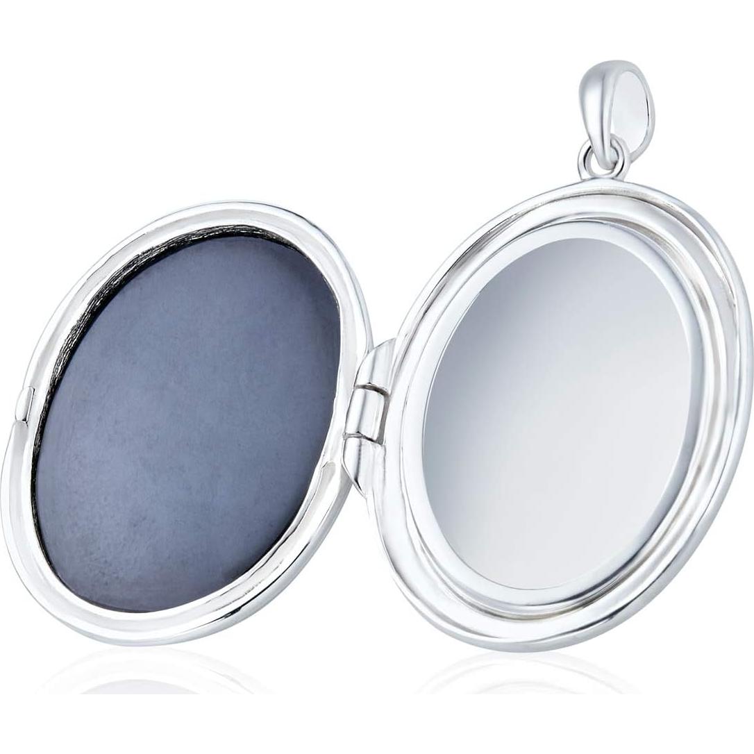 Collar Locket Vintage Madre Amorosa .925 Plata Esterlina Azul