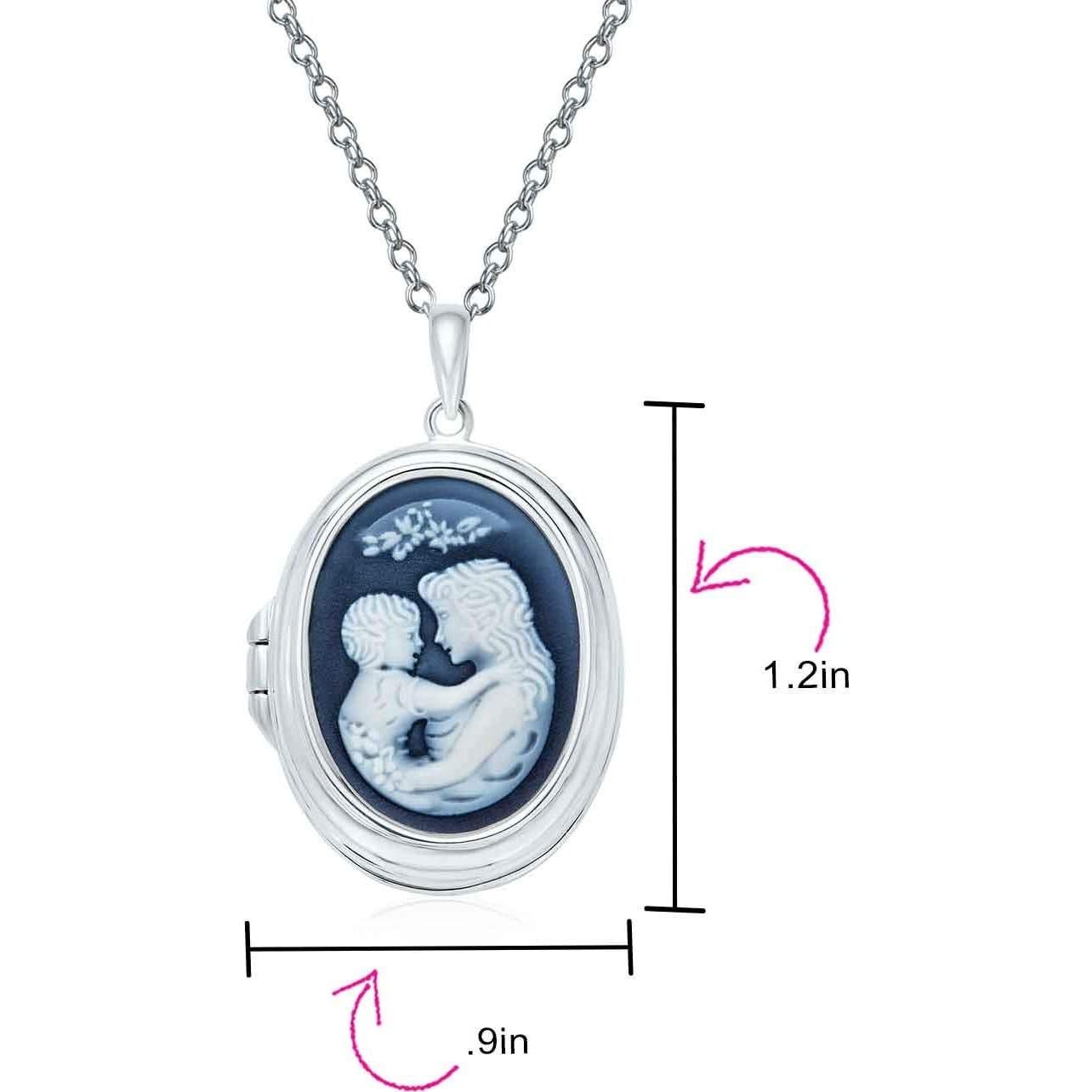 Collar Locket Vintage Madre Amorosa .925 Plata Esterlina Azul
