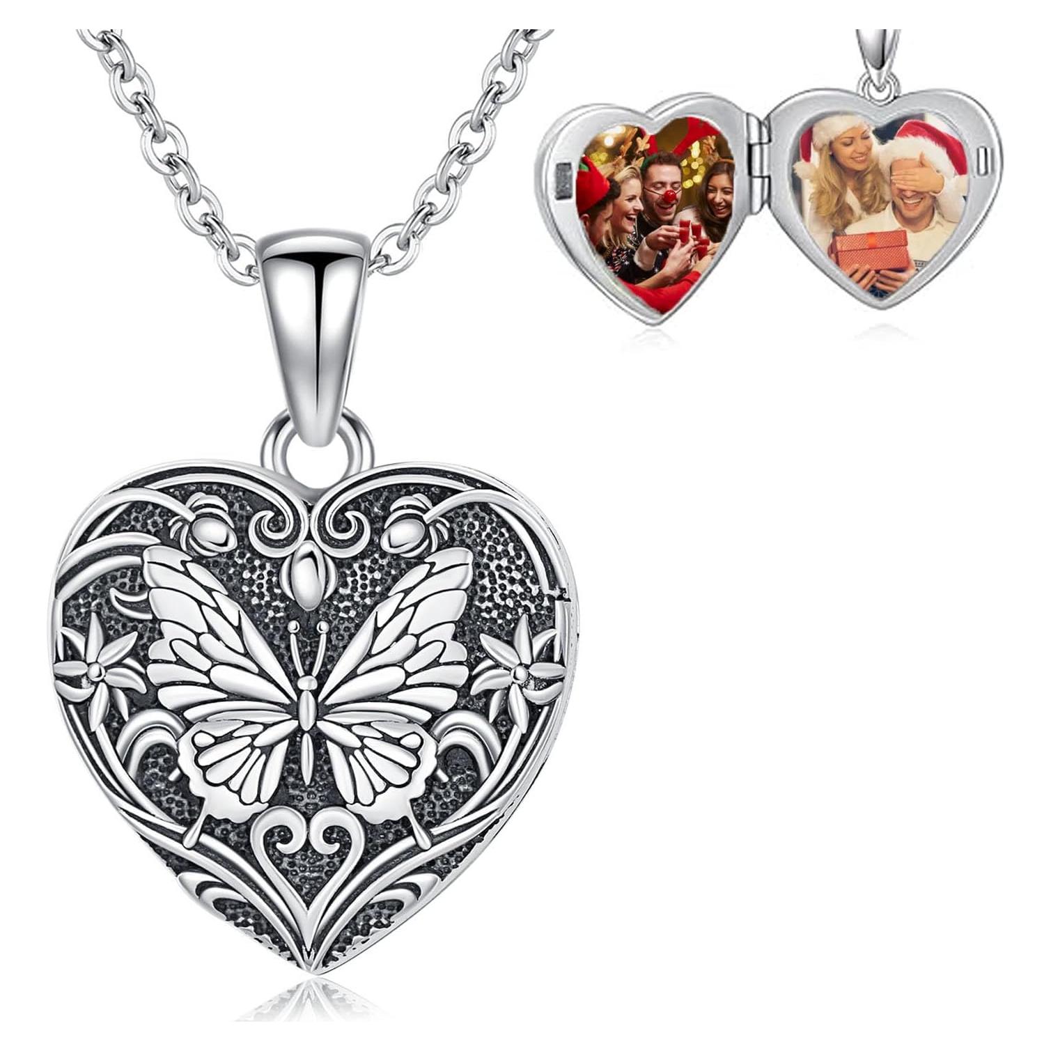 Collar de medallón de mariposa de plata esterlina 925 para mujeres