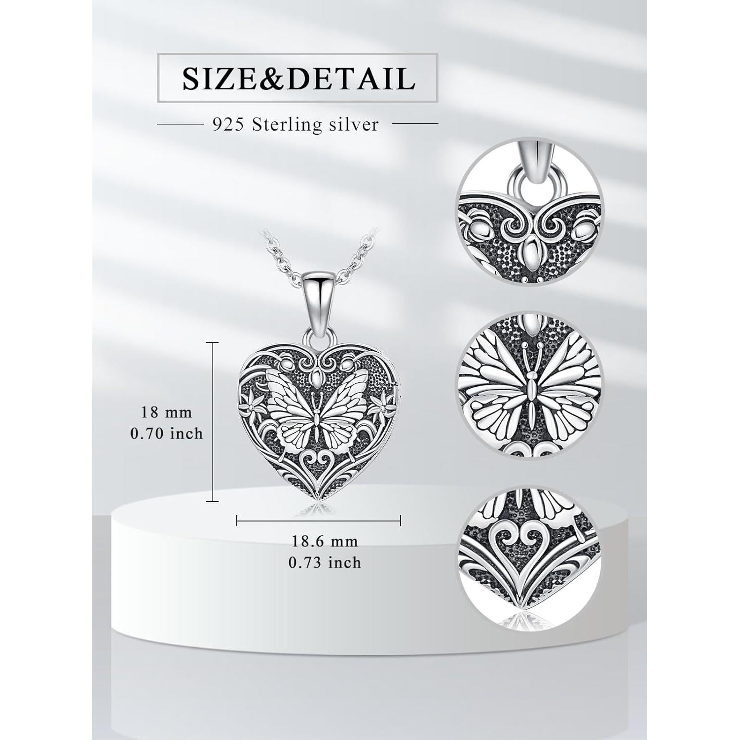 Collar de medallón de mariposa de plata esterlina 925 para mujeres