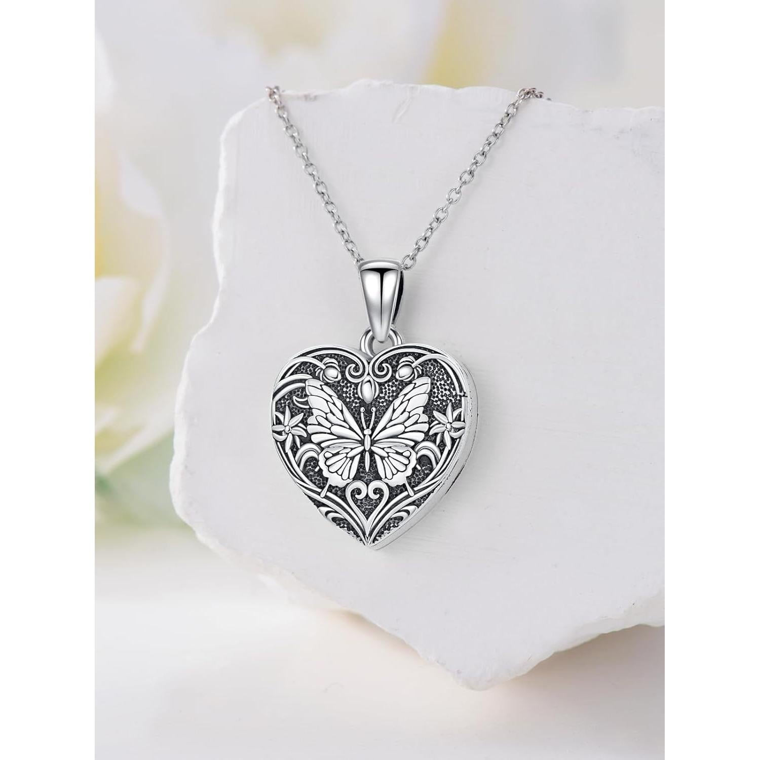 Collar de medallón de mariposa de plata esterlina 925 para mujeres