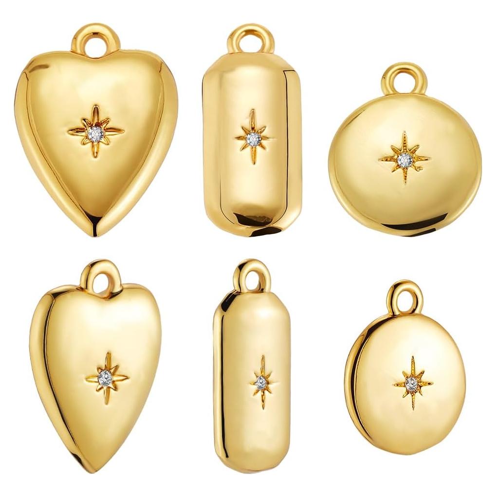 Beebeecraft 12 Piezas Charms de Corazón Oro 18K para Joyería DIY