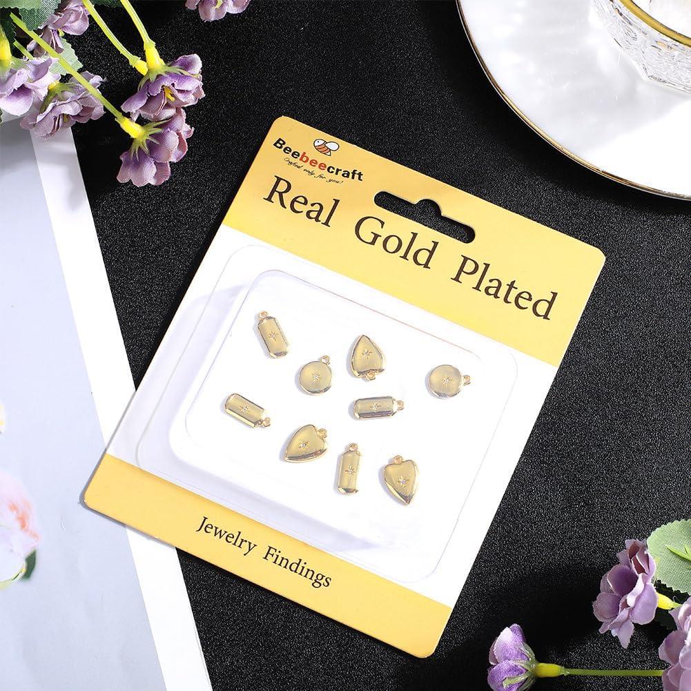 Beebeecraft 12 Piezas Charms de Corazón Oro 18K para Joyería DIY