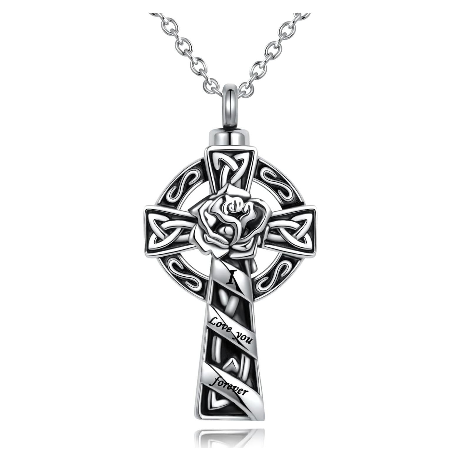 Collar Urna Cruz Celta Acero Inoxidable para Cenizas 50.8 cm