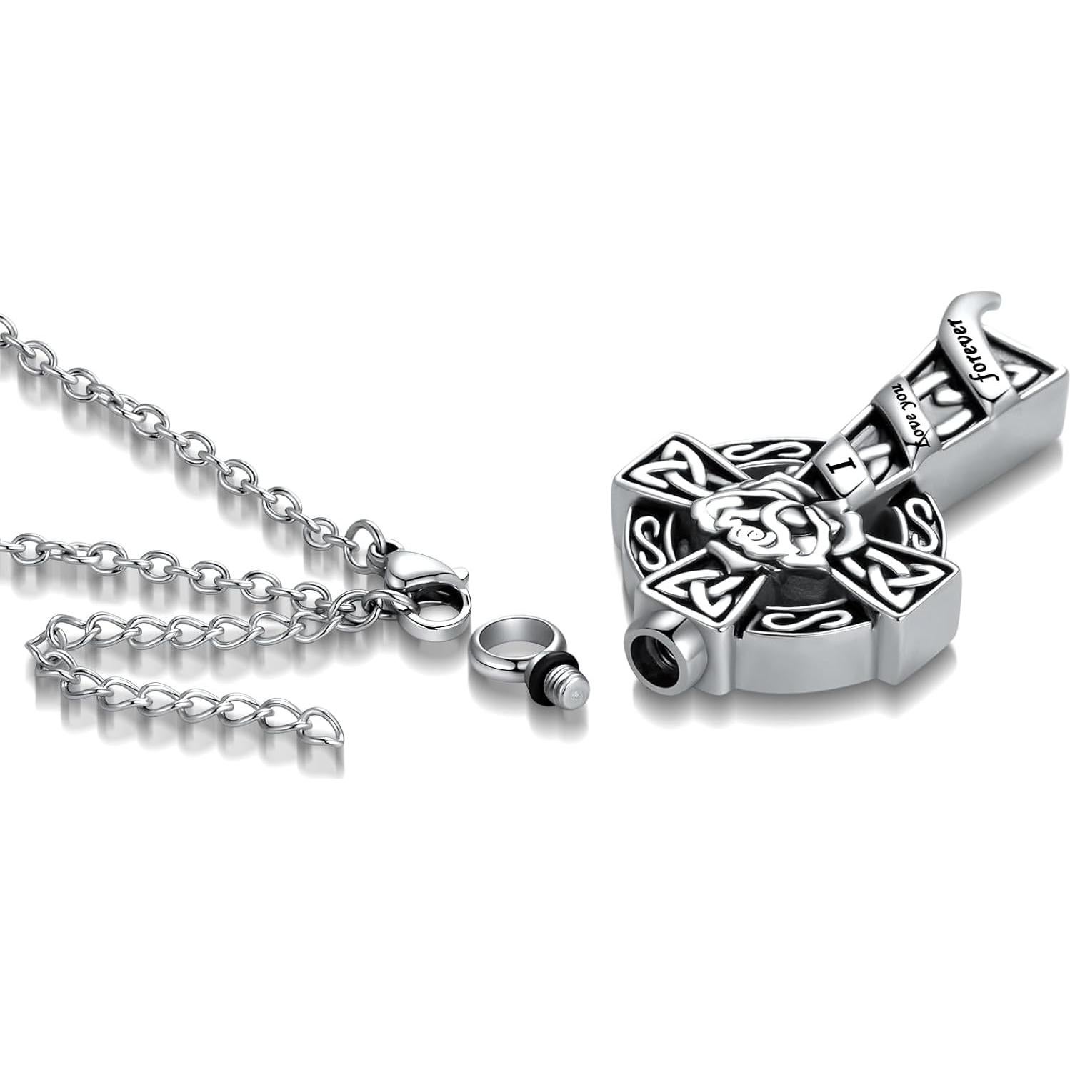 Collar Urna Cruz Celta Acero Inoxidable para Cenizas 50.8 cm