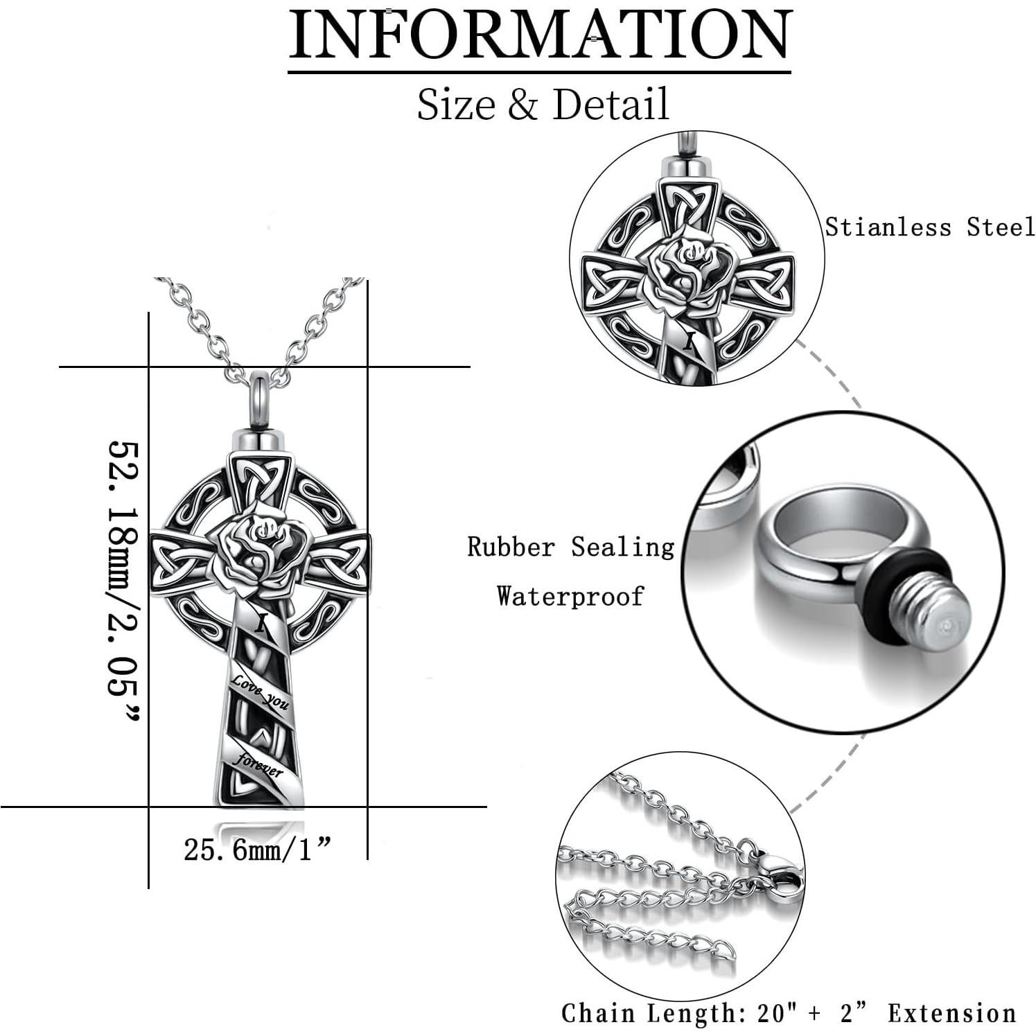 Collar Urna Cruz Celta Acero Inoxidable para Cenizas 50.8 cm