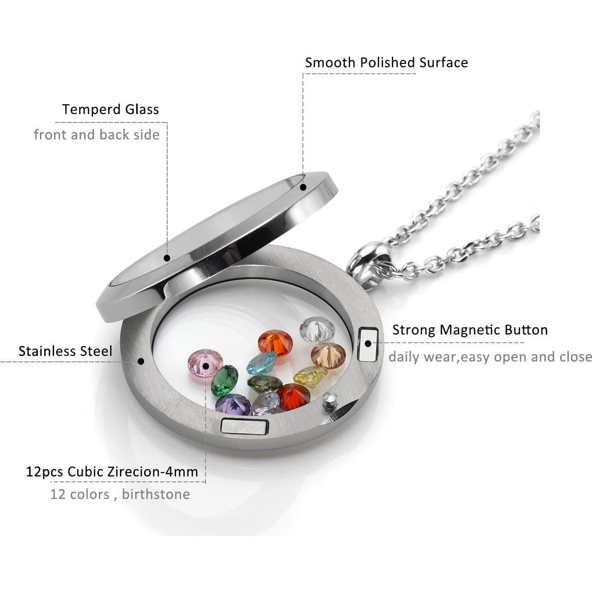 Collar Locket Flotante PiercingJ Acero Inoxidable 25mm