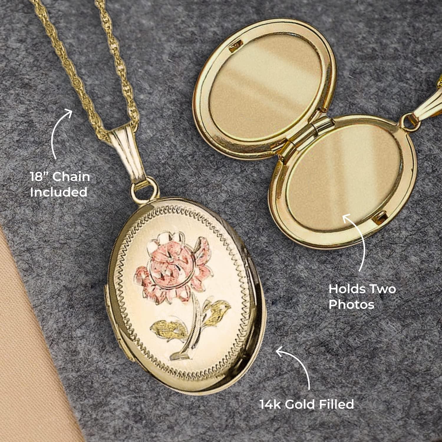 Collar Locket Personalizado Oro Relleno 14K PicturesOnGold 1.9x2.5cm