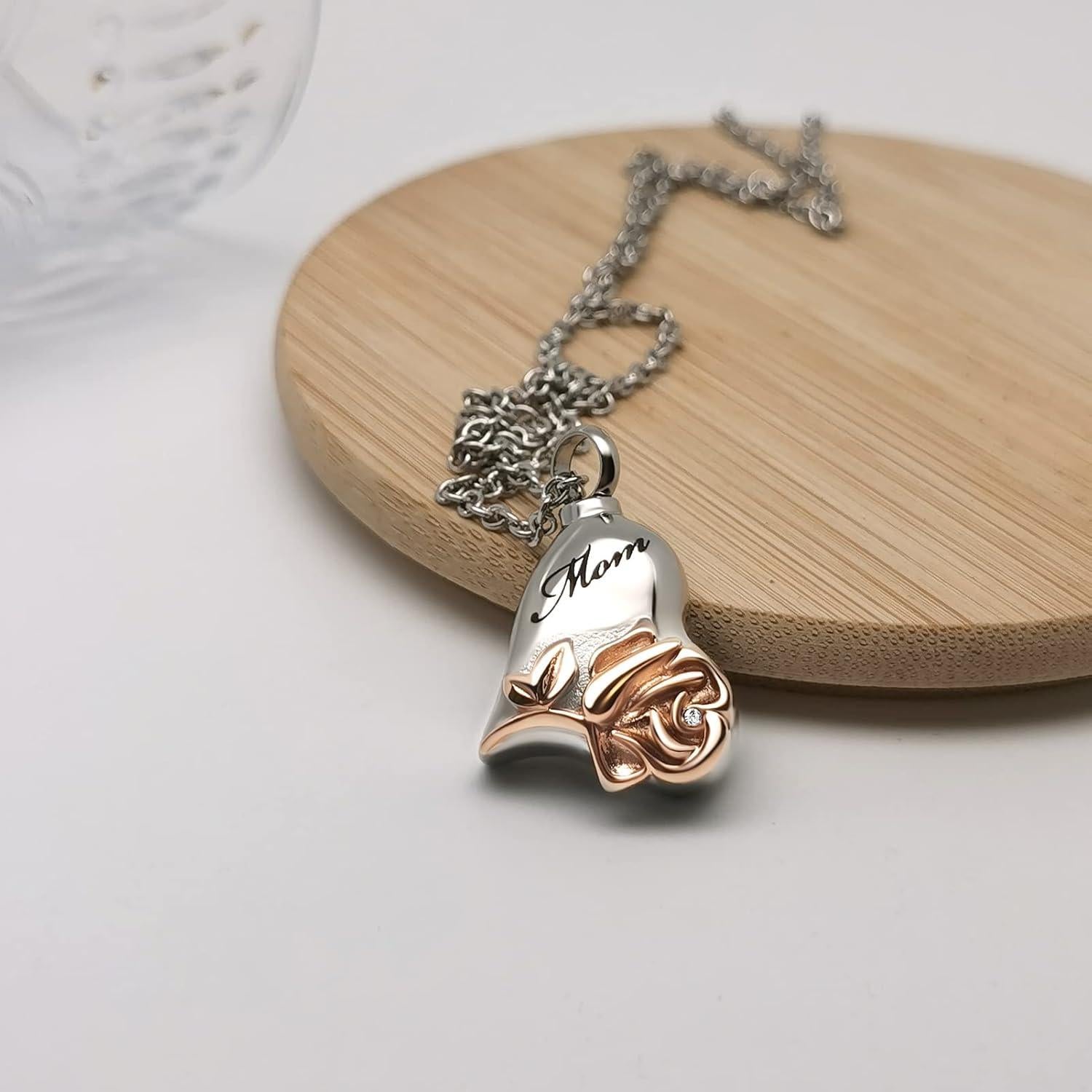 Collar de Urna de Rosa Corazón LuxglitterLin para Cenizas