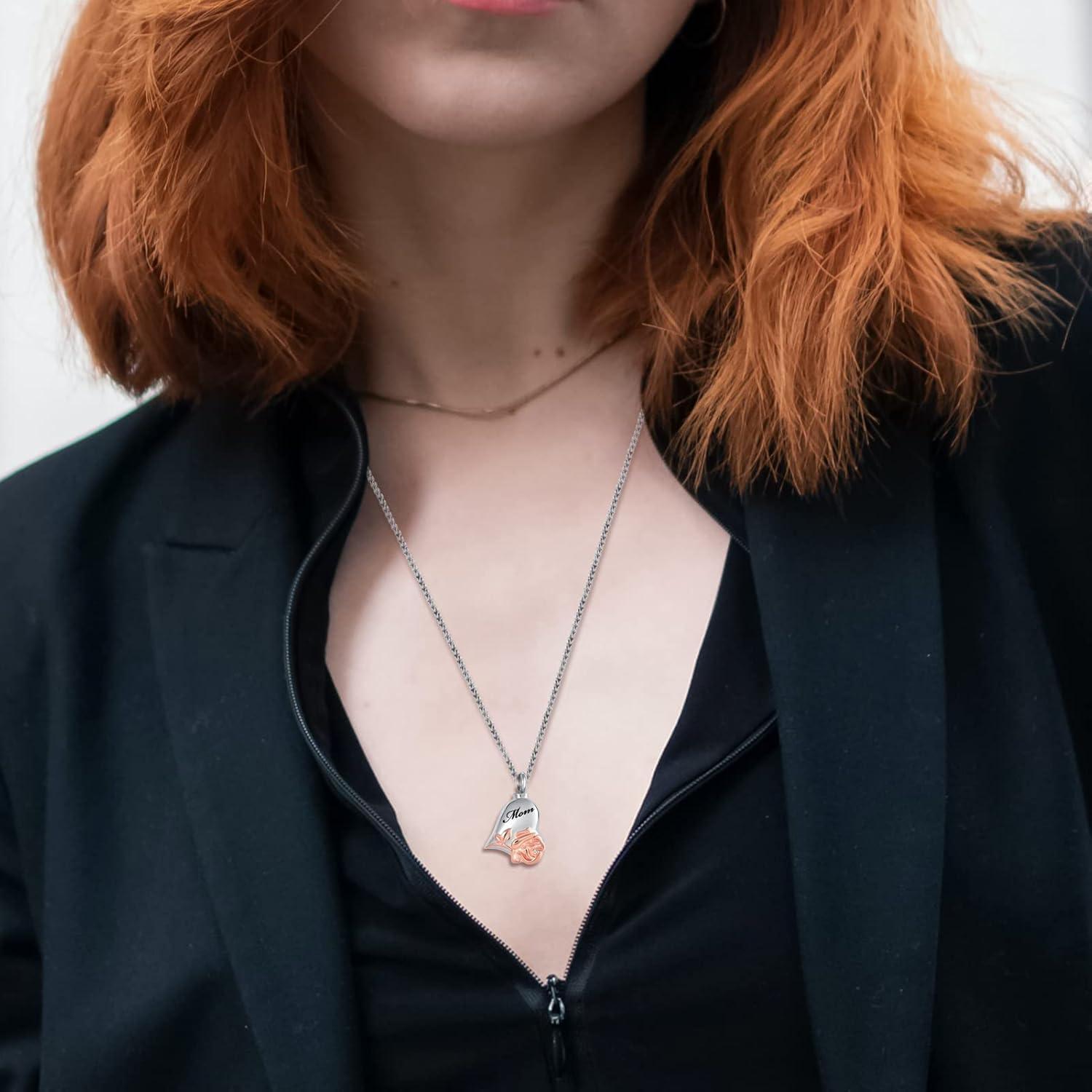 Collar de Urna de Rosa Corazón LuxglitterLin para Cenizas