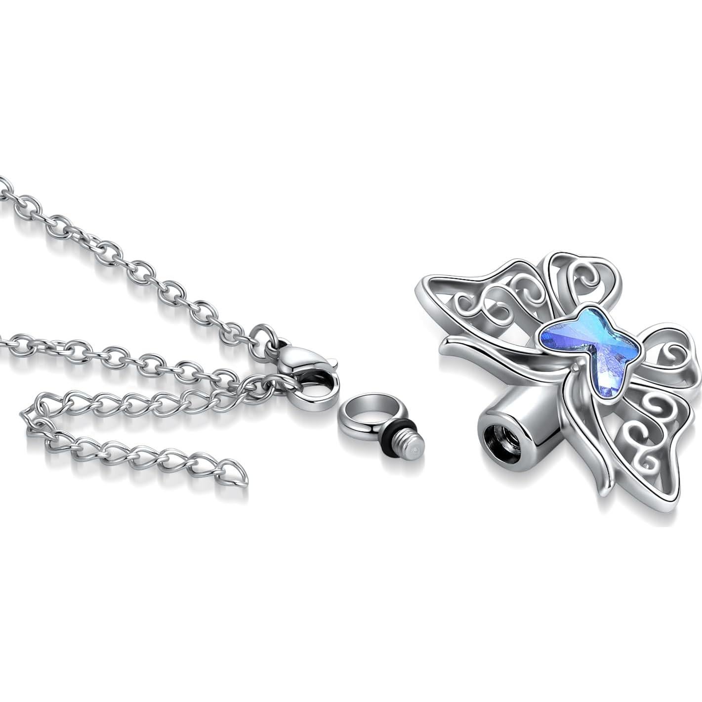 Collar urna de cenizas de mariposa MiWangLing 3.1x2.8cm acero inoxidable