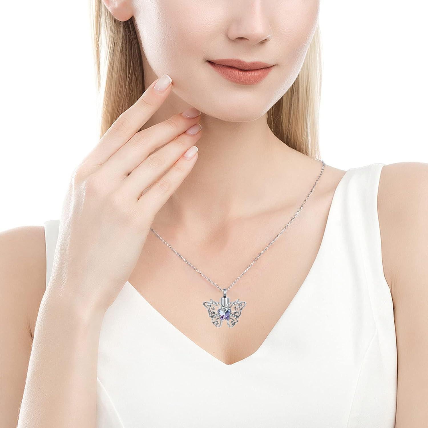 Collar urna de cenizas de mariposa MiWangLing 3.1x2.8cm acero inoxidable