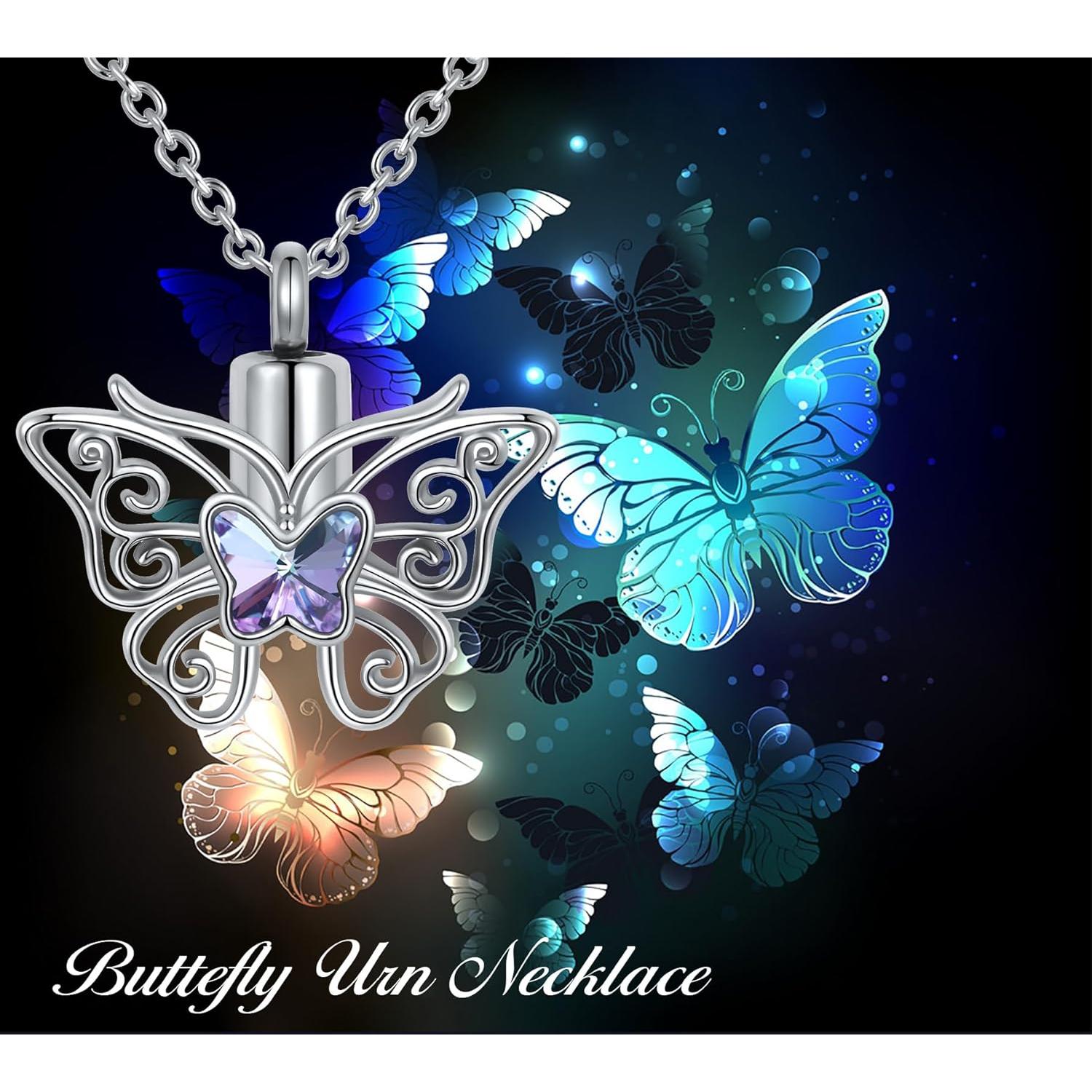 Collar urna de cenizas de mariposa MiWangLing 3.1x2.8cm acero inoxidable