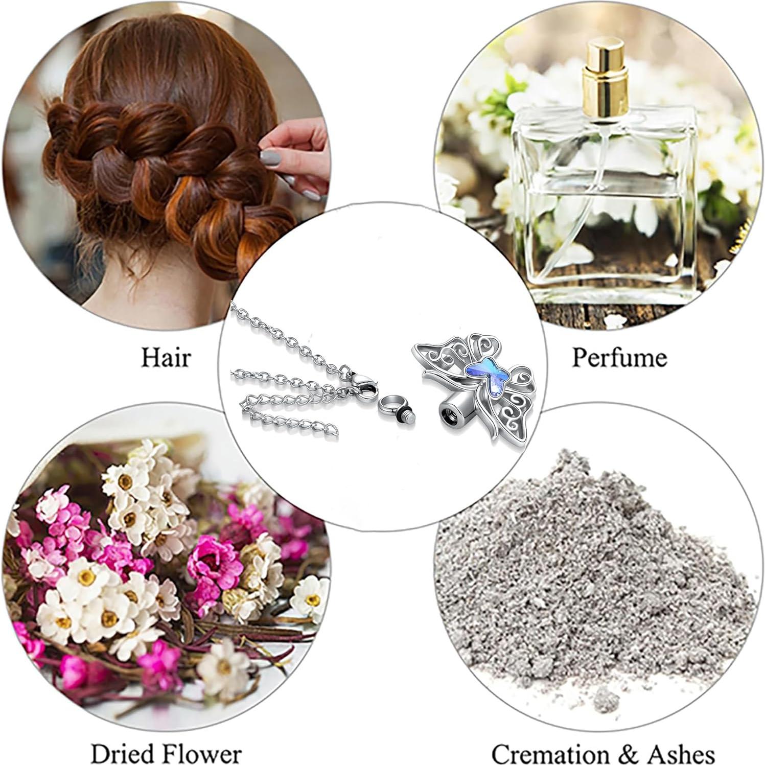 Collar urna de cenizas de mariposa MiWangLing 3.1x2.8cm acero inoxidable