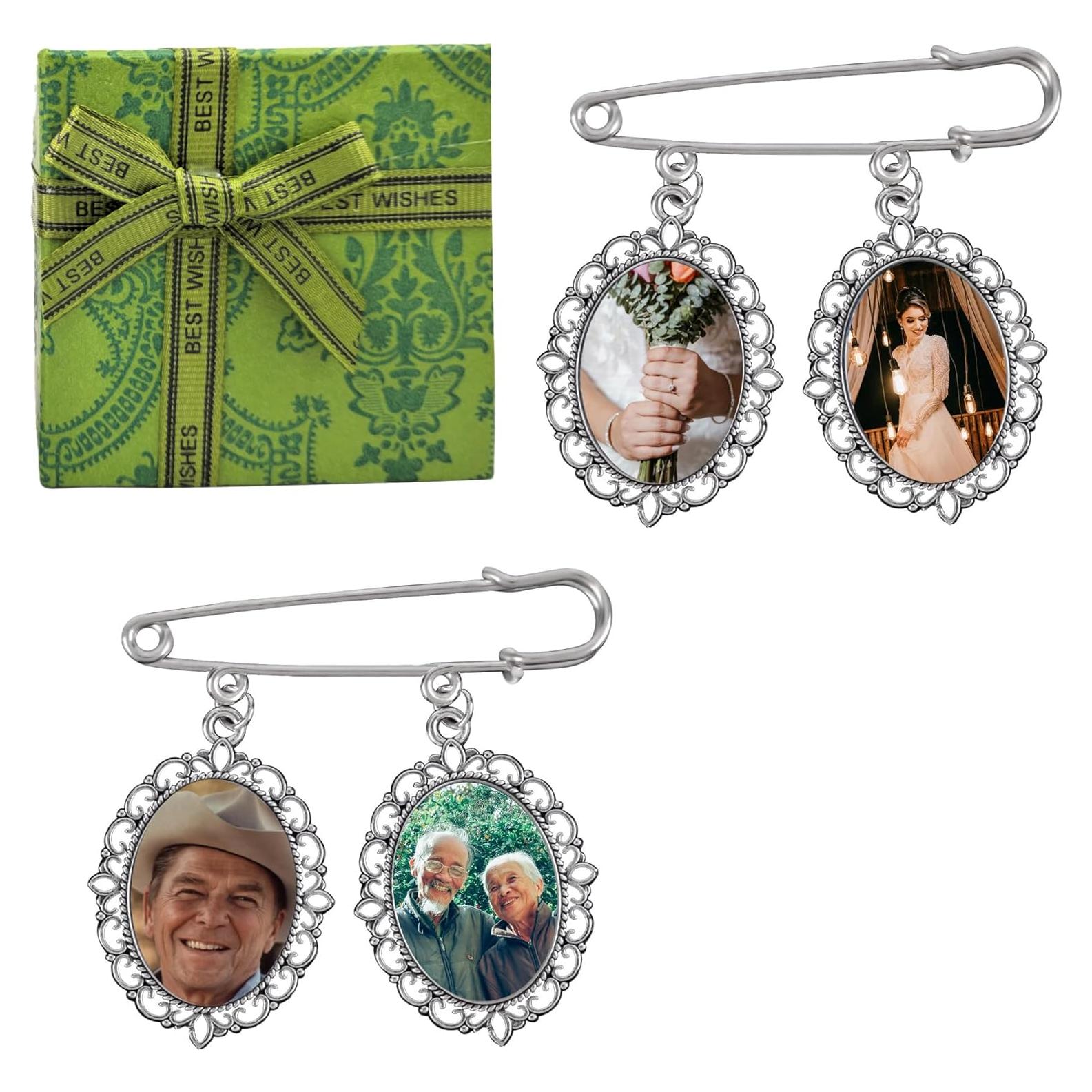 Kit de Encanto de Foto de Ramo de Boda Plata DIY - 2 Sets