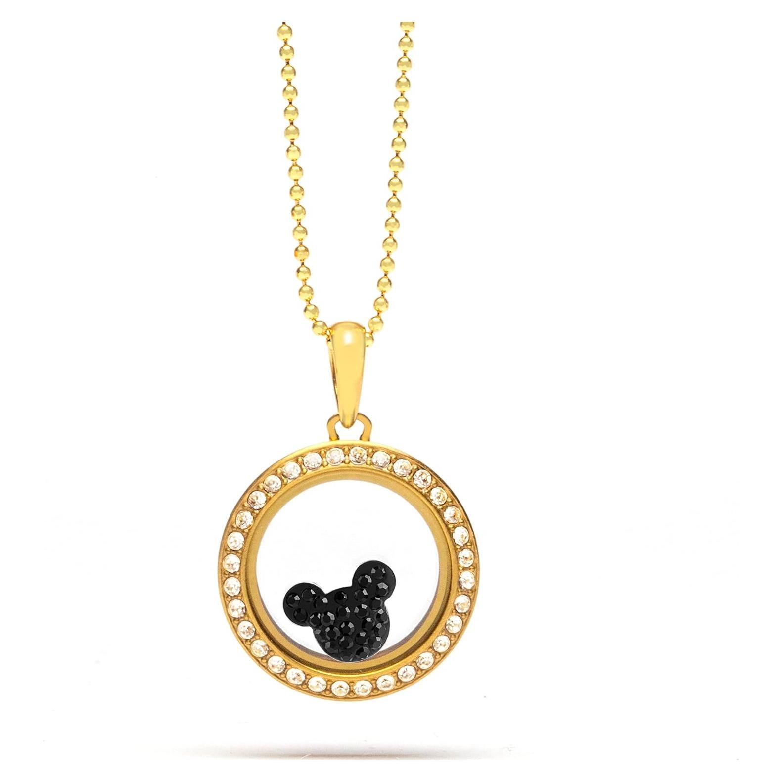 Conjunto Locket Mickey Mouse Dorado con Cristales Swarovski
