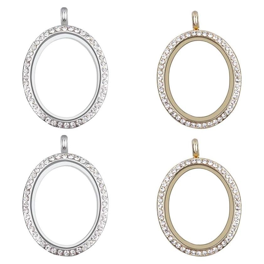 Charm de Foto WANDIC con Rhinestones - 4 Piezas Ovaladas