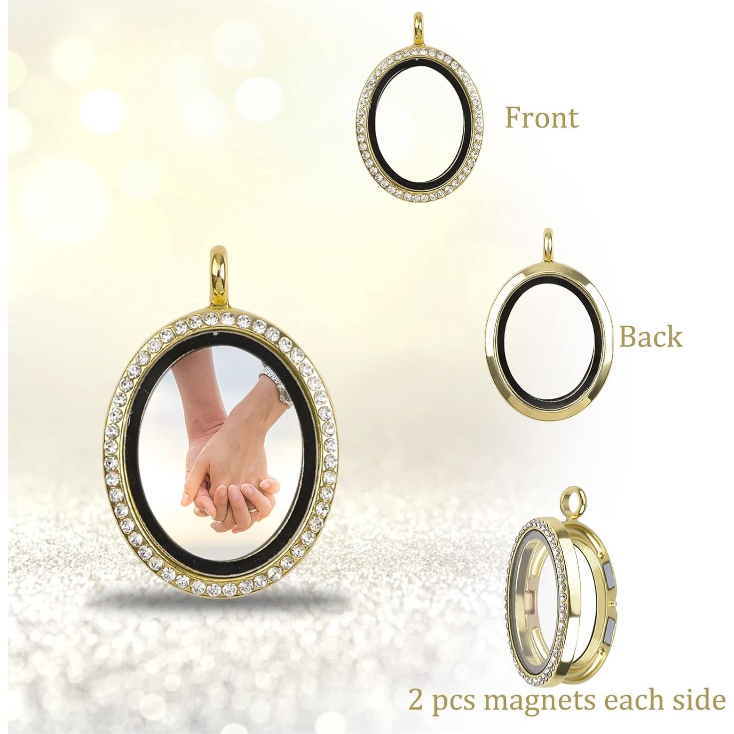 Charm de Foto WANDIC con Rhinestones - 4 Piezas Ovaladas