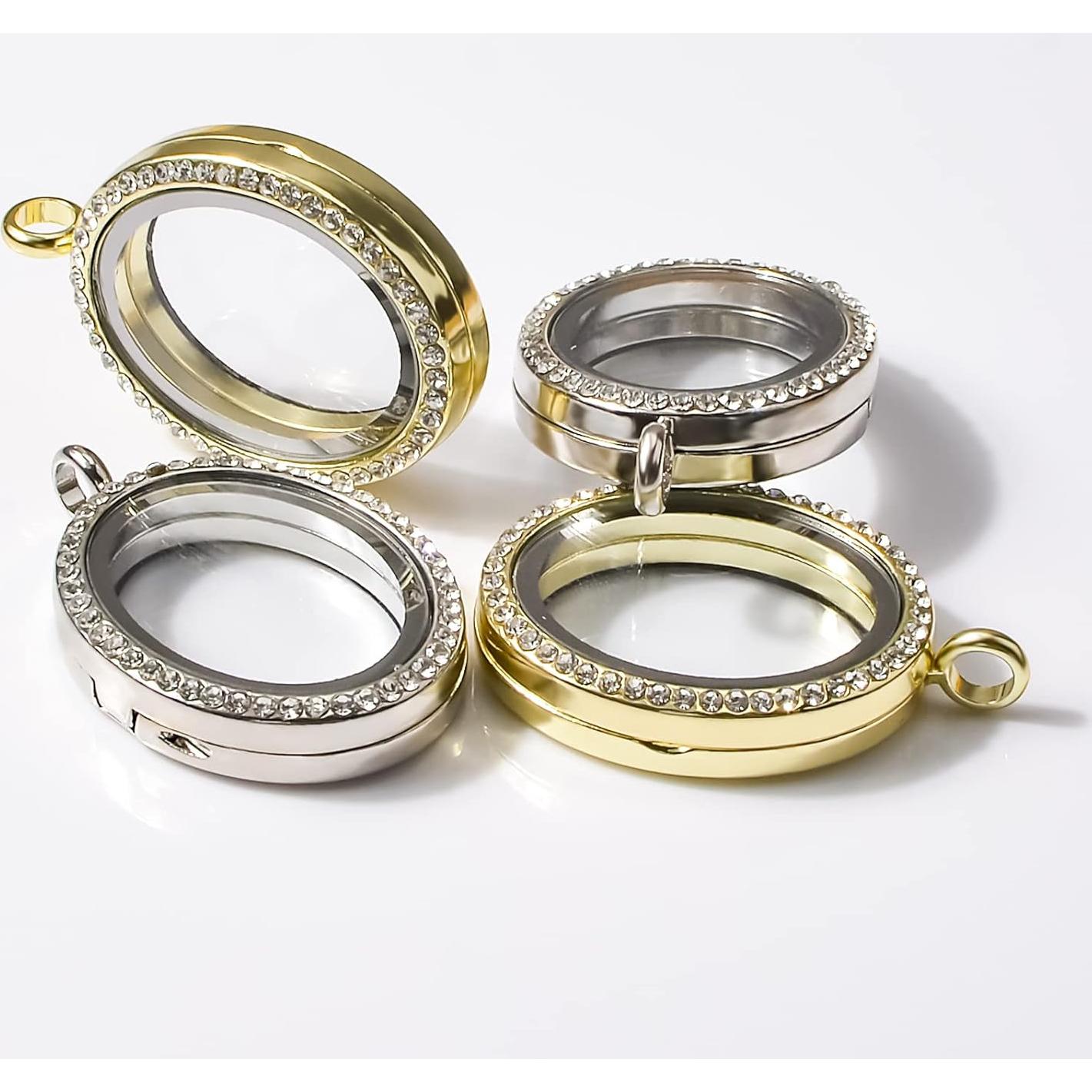 Charm de Foto WANDIC con Rhinestones - 4 Piezas Ovaladas