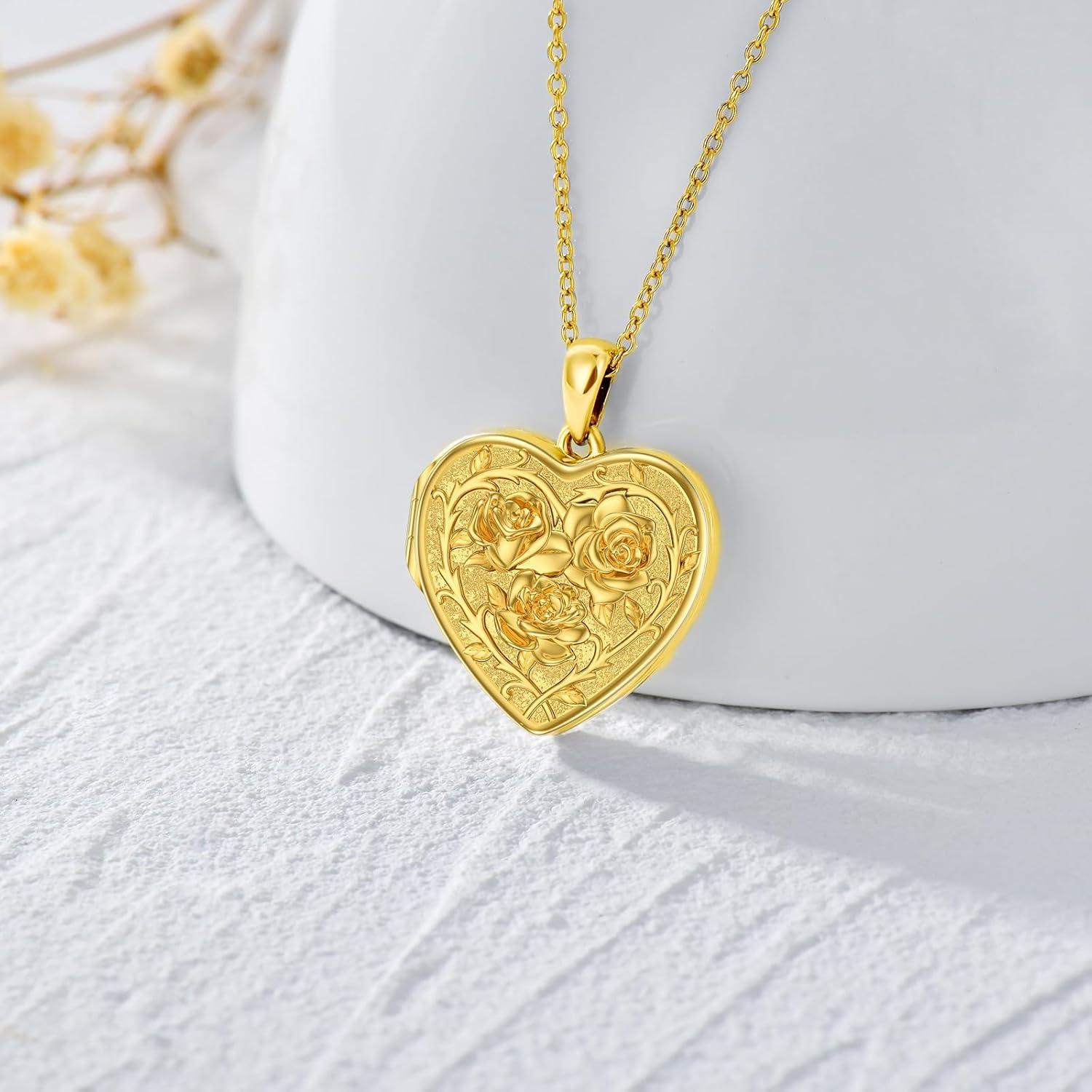 Collar medallón personalizado plata 925 chapado oro 14k rosa